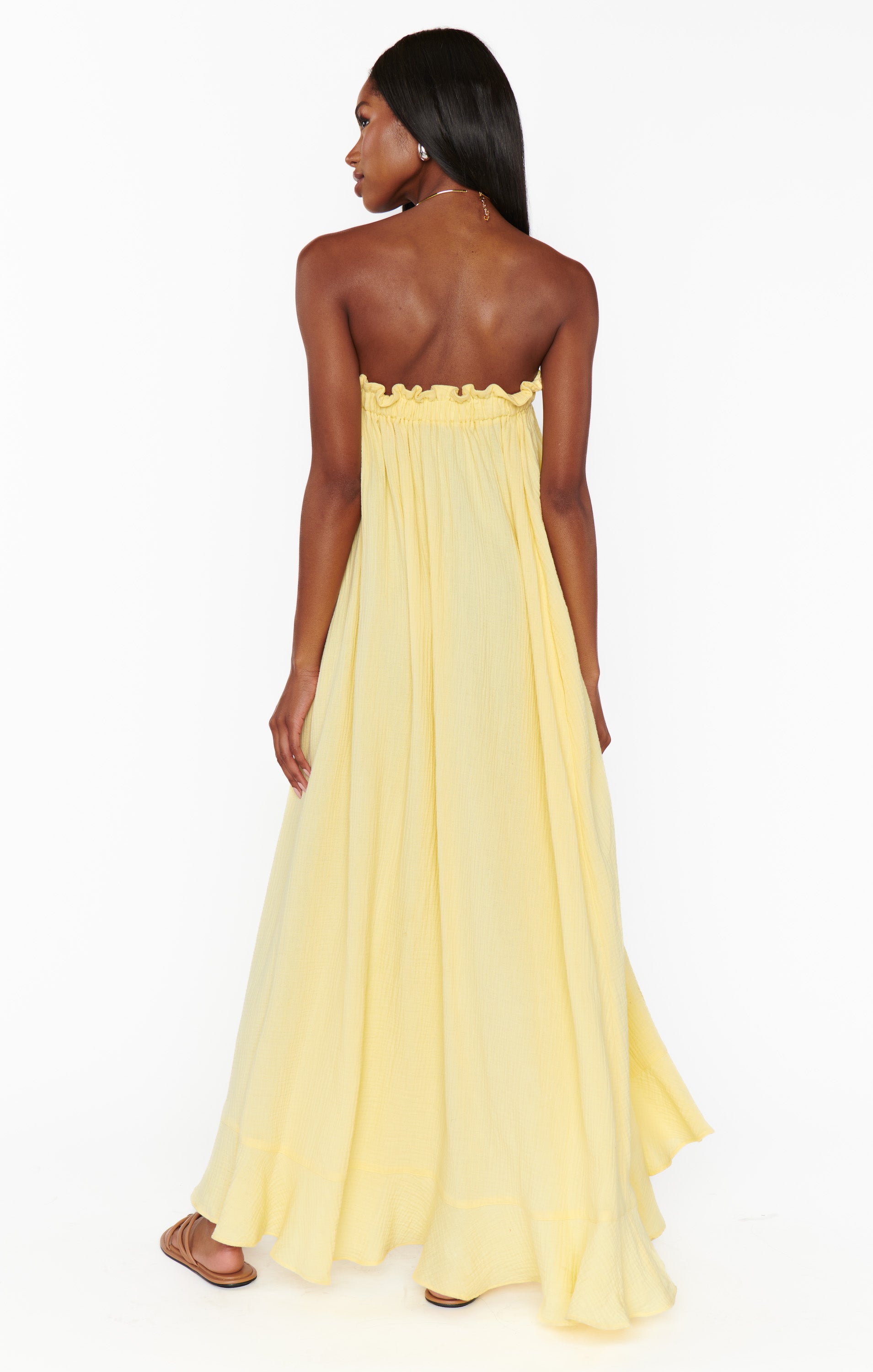 Flowy Yellow Gauze Maxi Dress with Smocked Top | Around The World