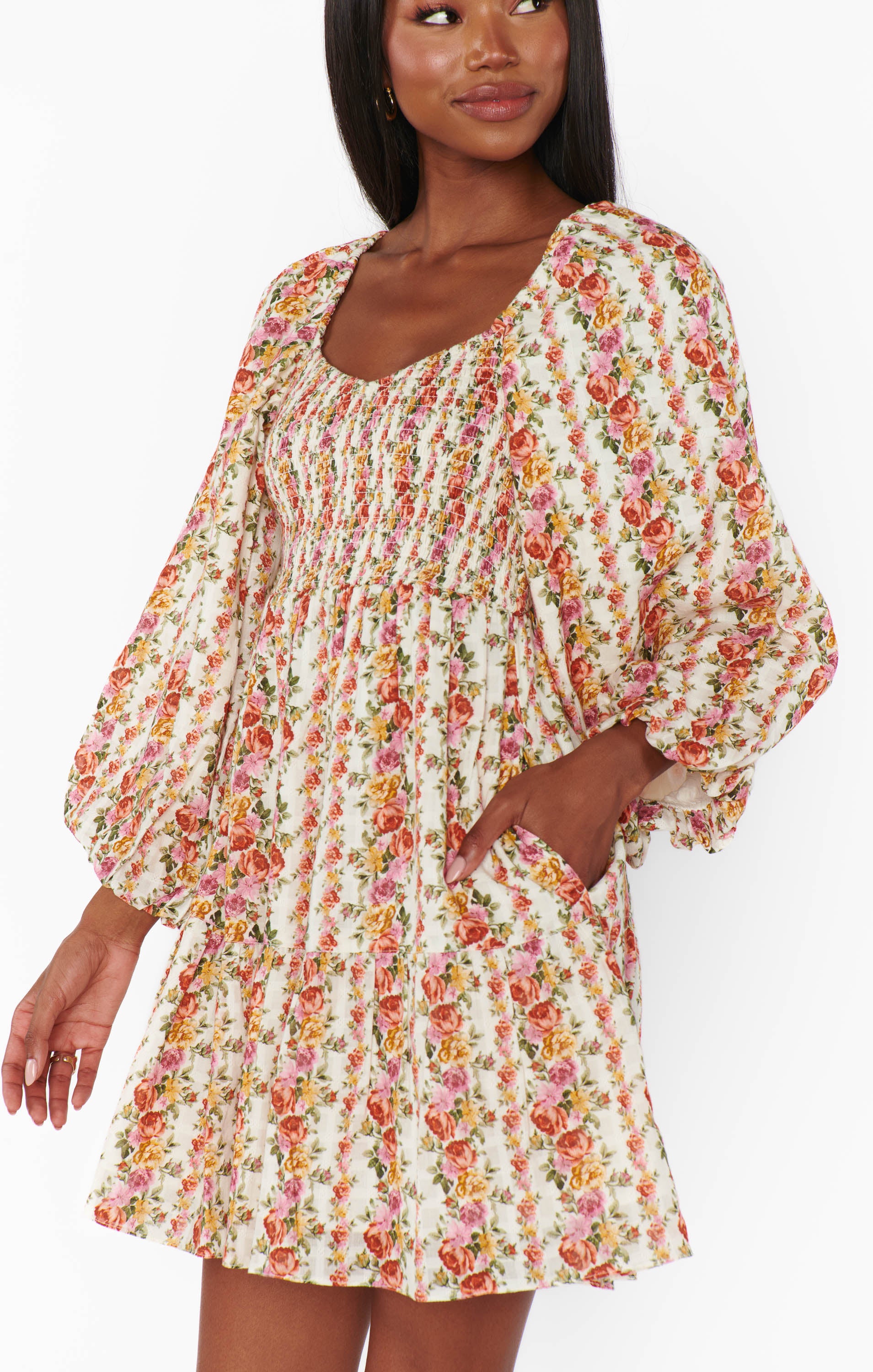 Floral Mini Dress with Balloon Sleeves & Empire Waist | Josephine