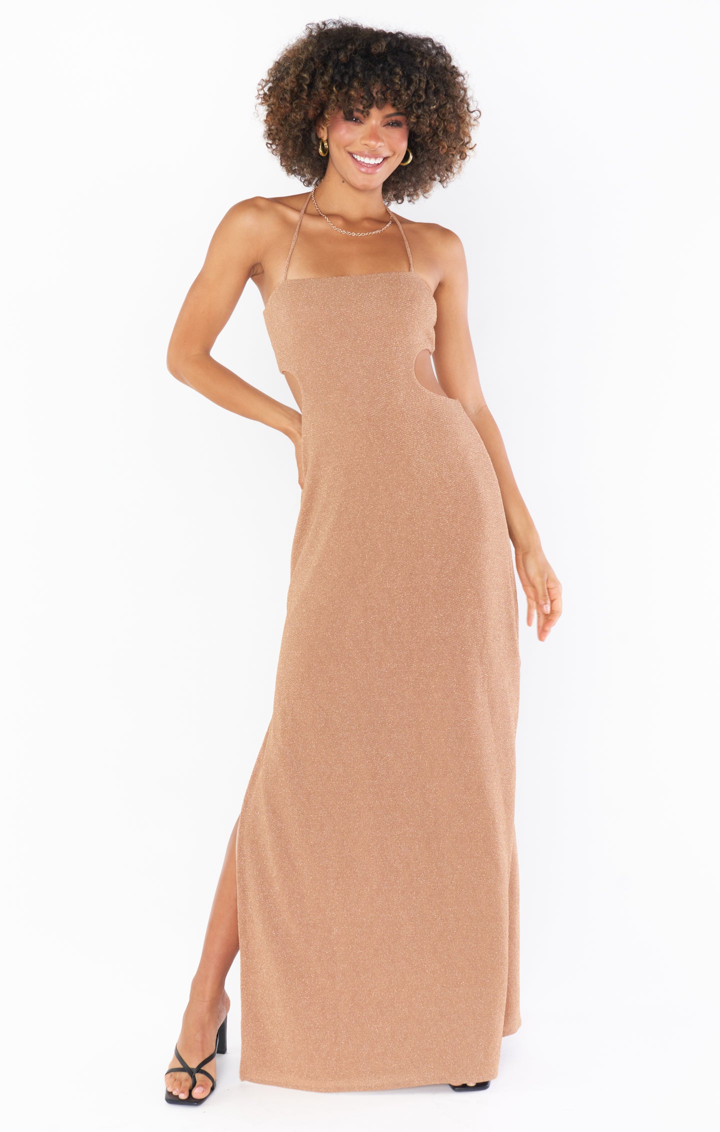 Strapless Tube Maxi Dress with Side Cutouts | Enos Zig Zag Metallic