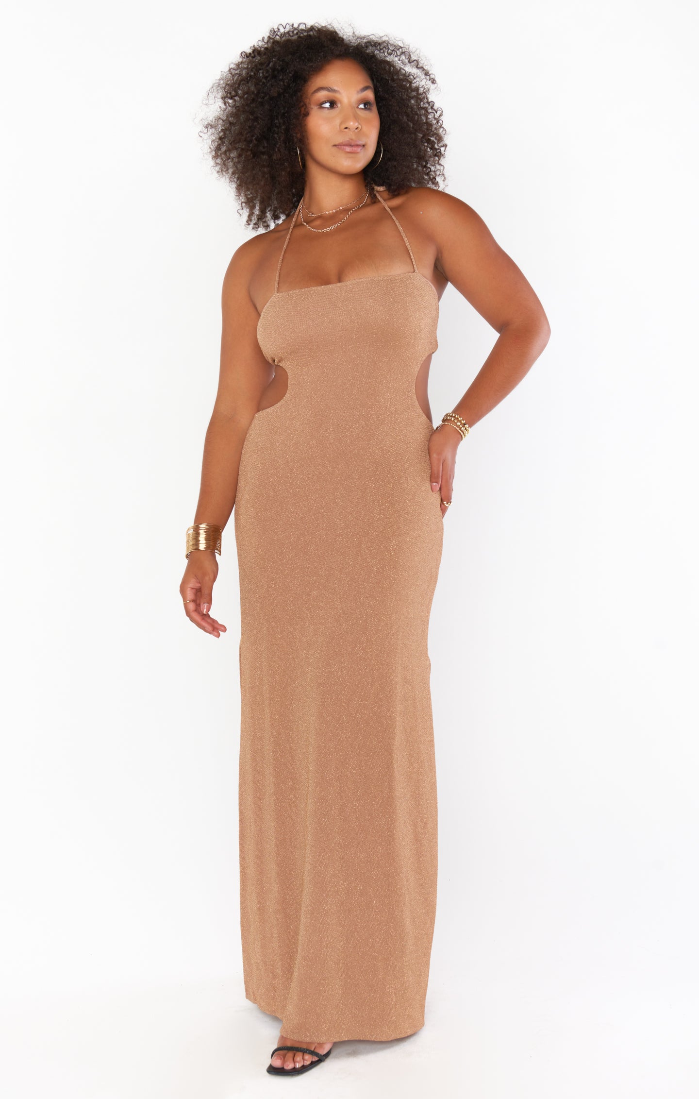 Strapless Tube Maxi Dress with Side Cutouts | Enos Zig Zag Metallic