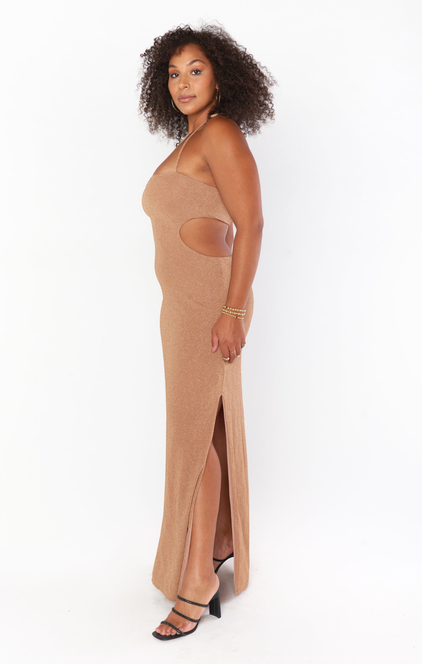 Strapless Tube Maxi Dress with Side Cutouts | Enos Zig Zag Metallic