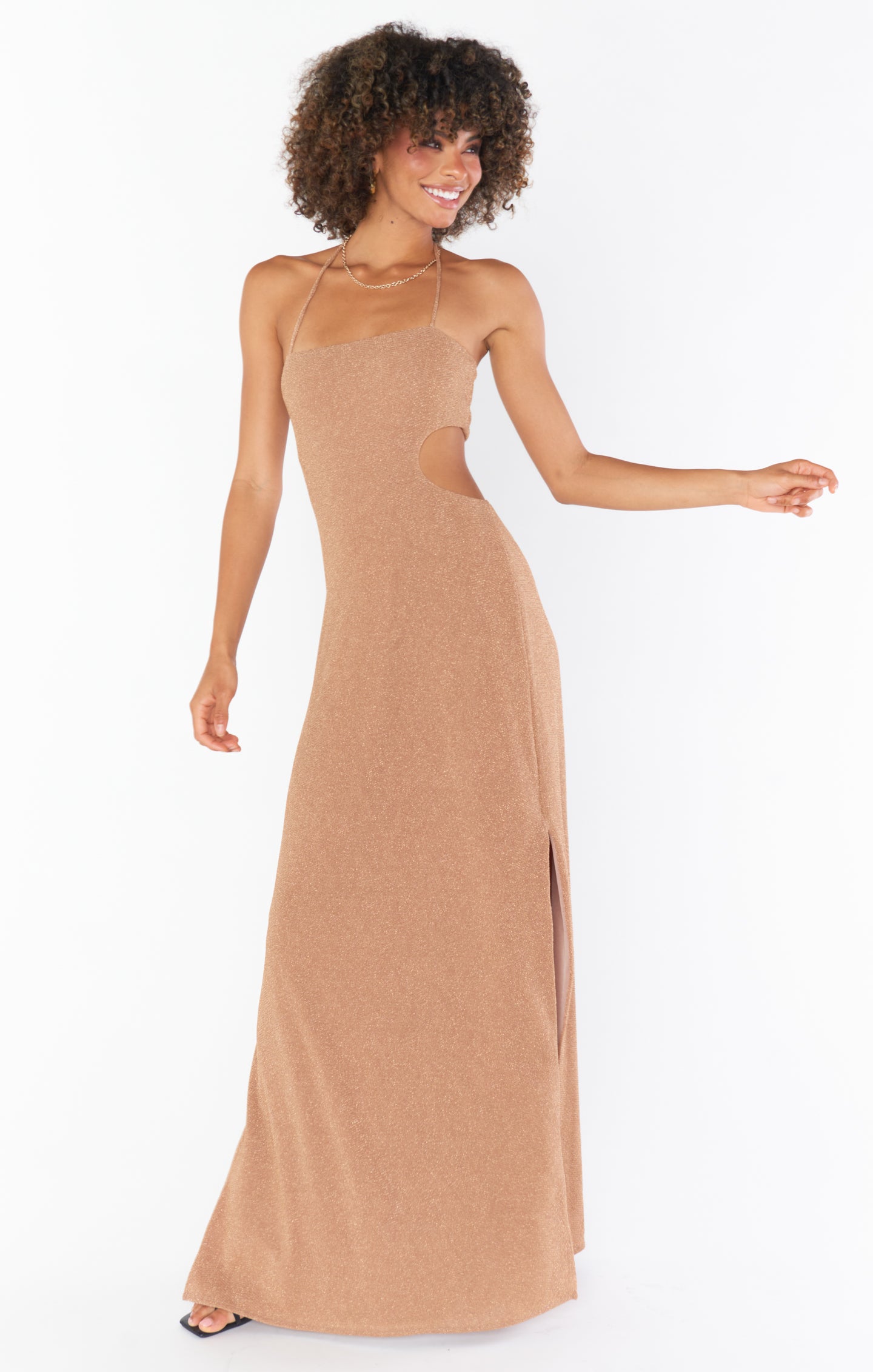 Strapless Tube Maxi Dress with Side Cutouts | Enos Zig Zag Metallic