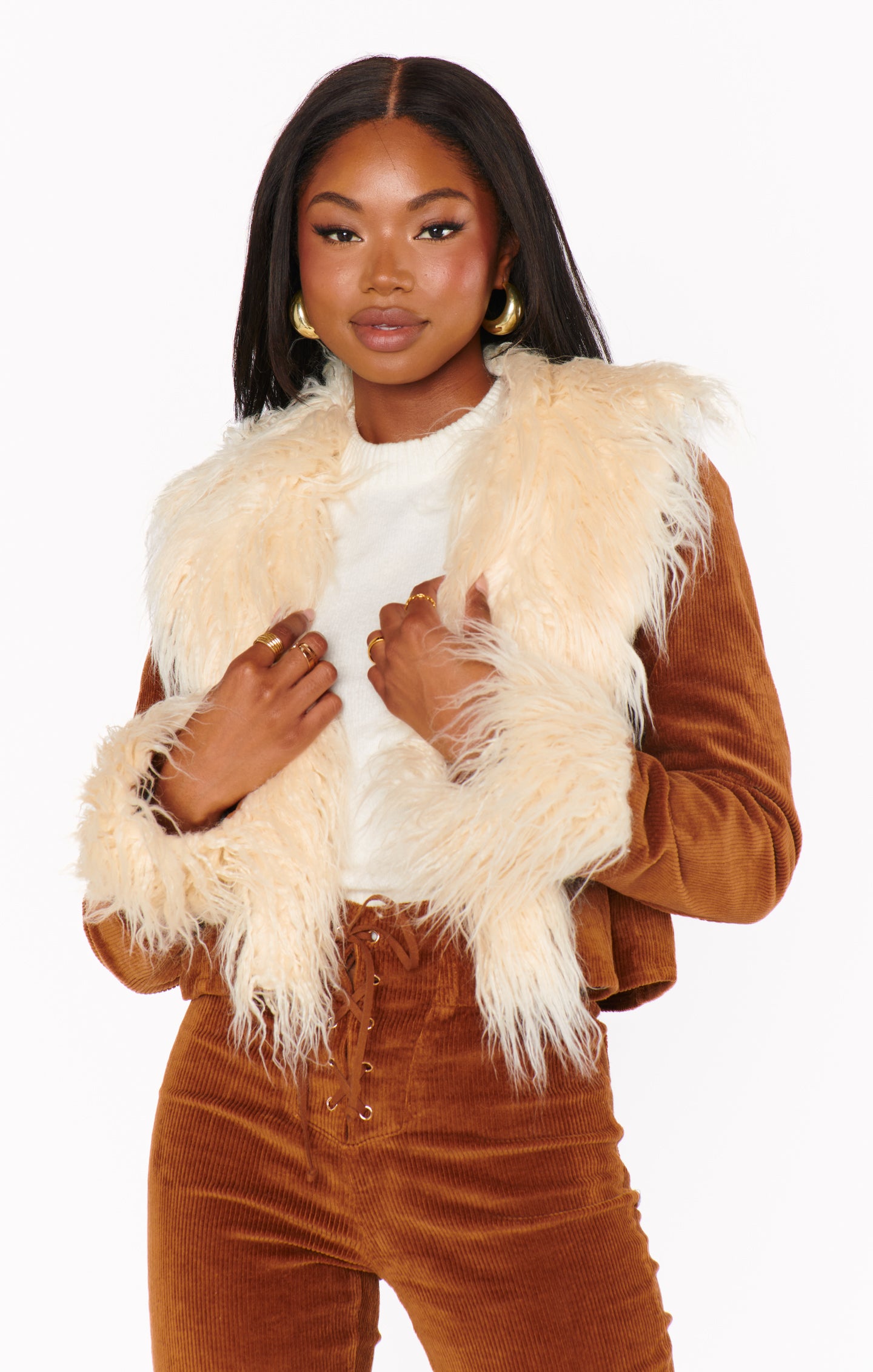 Cropped Faux Fur Coat in Saddle Brown | Penny Lane