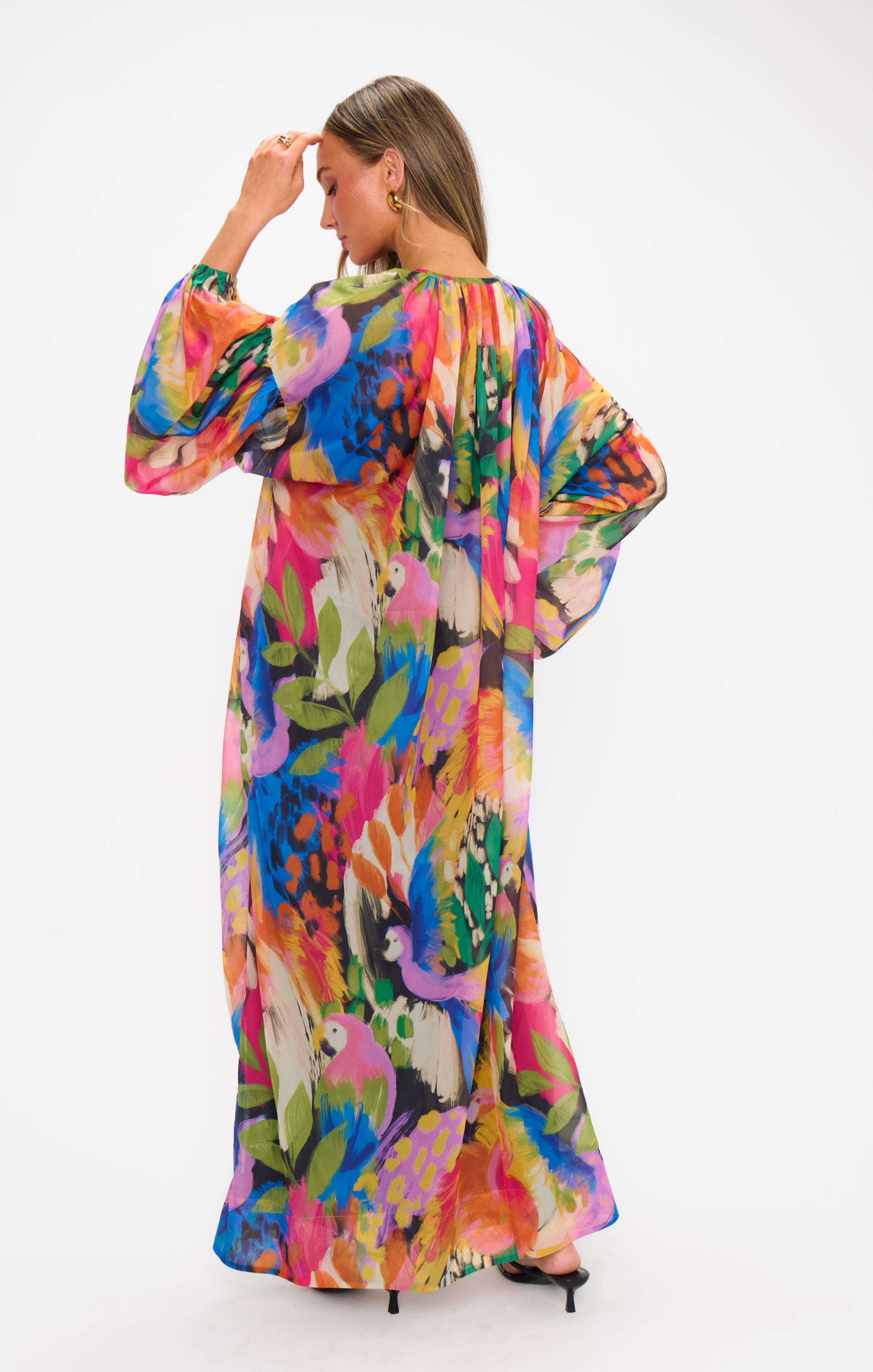 Flowy Kaftan Maxi Dress with Poof Sleeves | Karla Midnight in Rio
