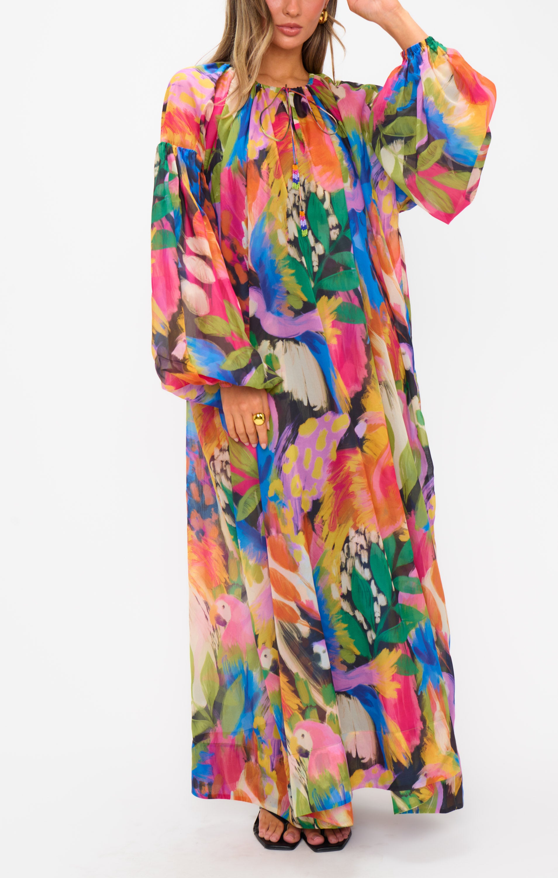 Flowy Kaftan Maxi Dress with Poof Sleeves | Karla Midnight in Rio