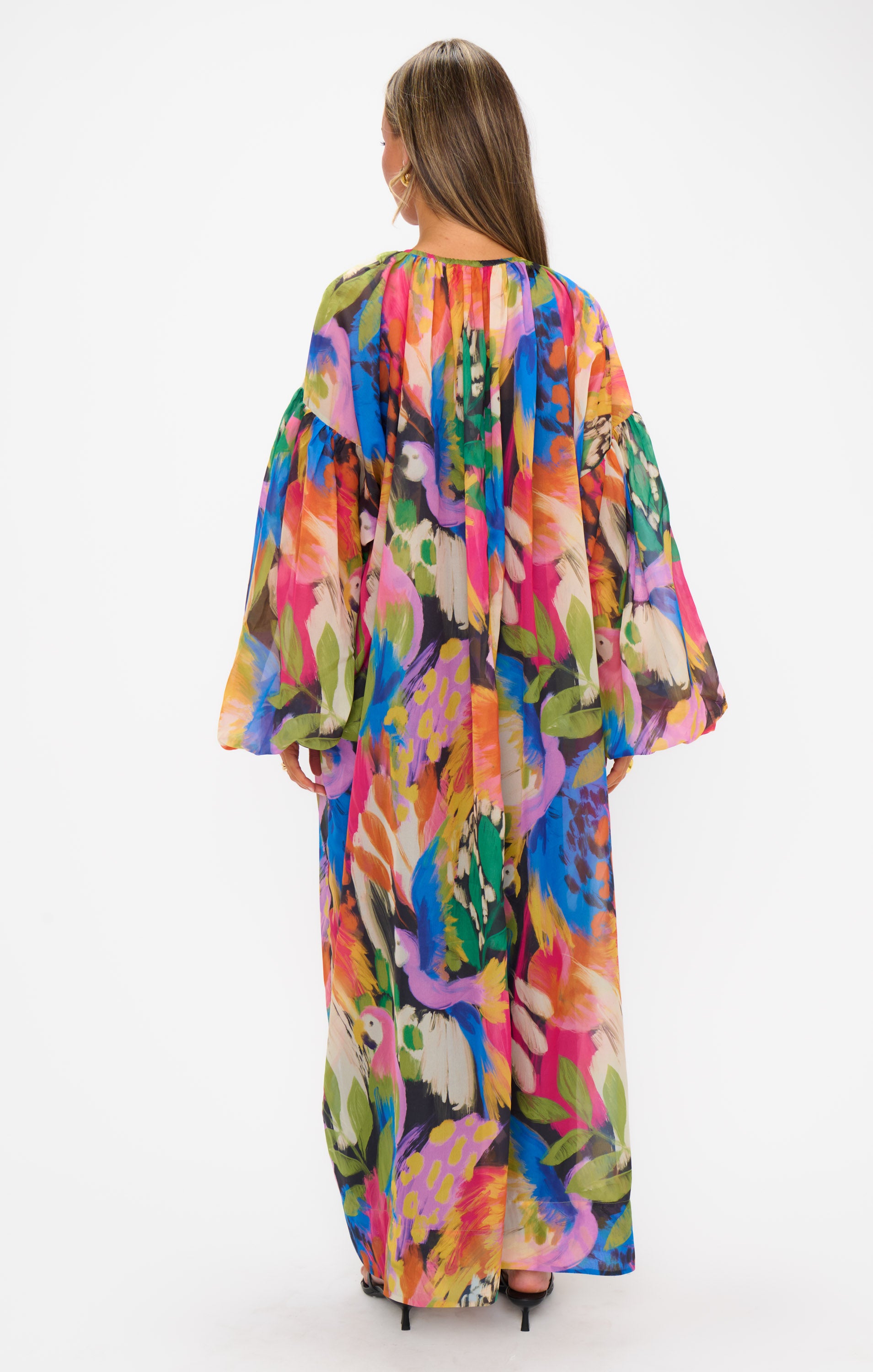 Flowy Kaftan Maxi Dress with Poof Sleeves | Karla Midnight in Rio