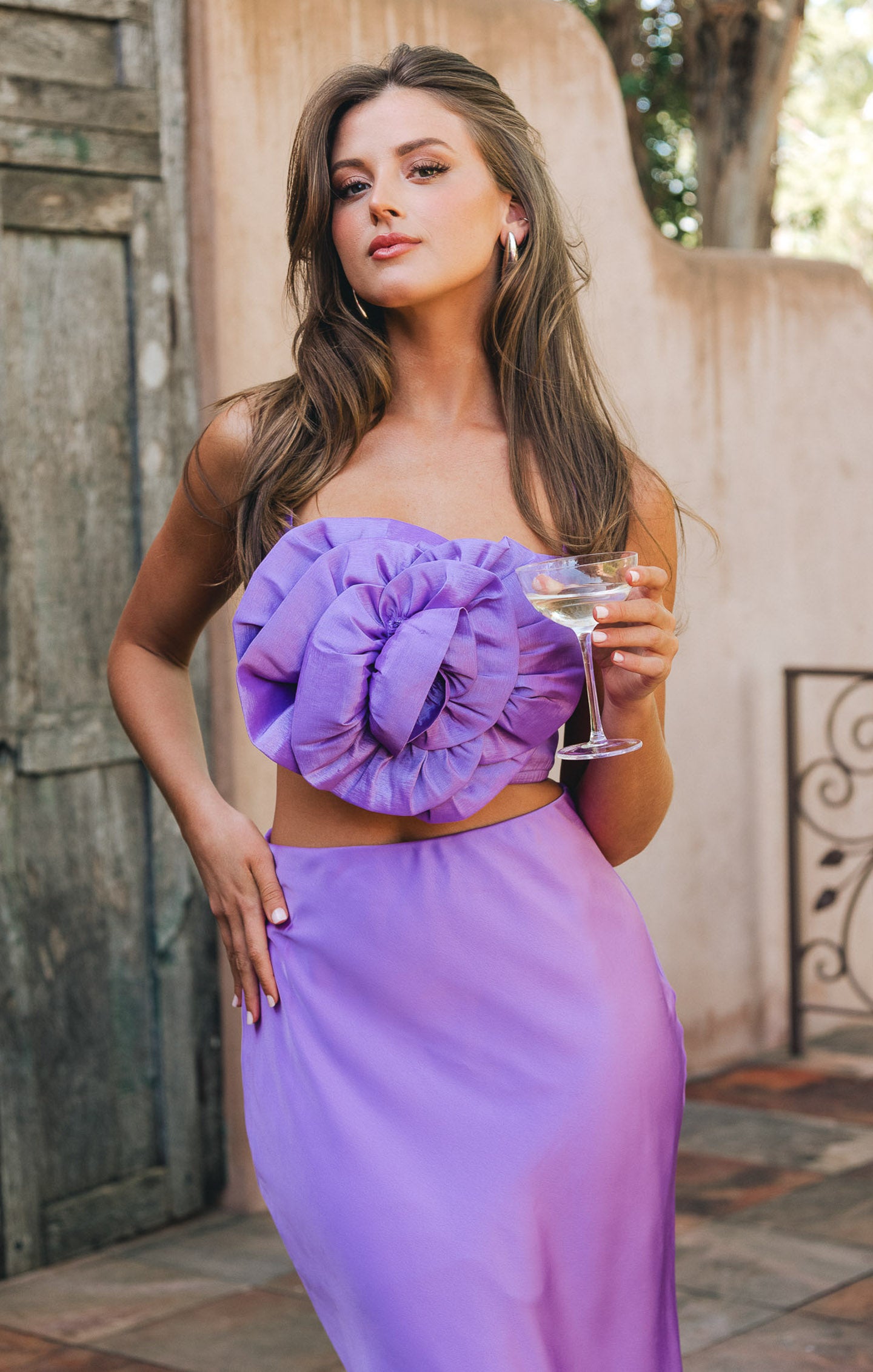Violet Taffeta Rose Top with Adjustable Straps | Comfort Fit
