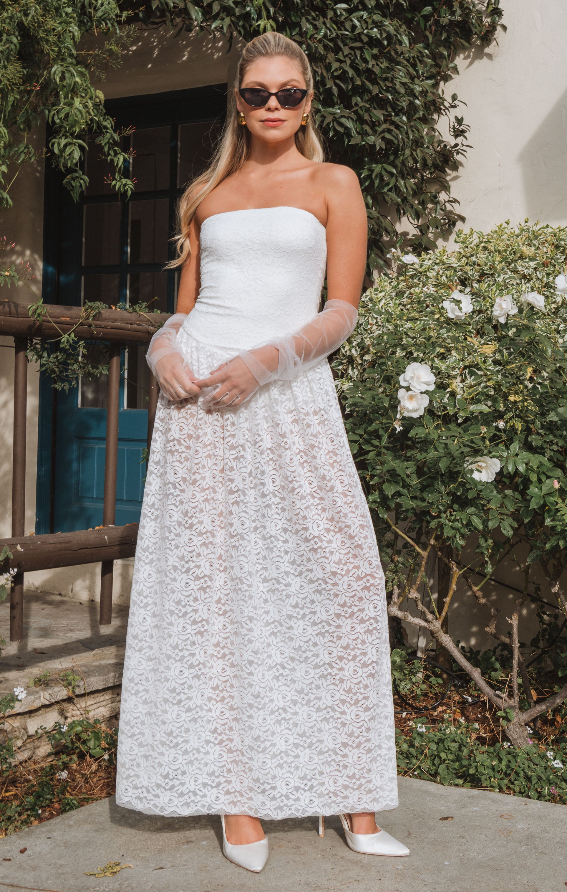 White Lace Drop Waist Dress with Built-in Shorts | Diana