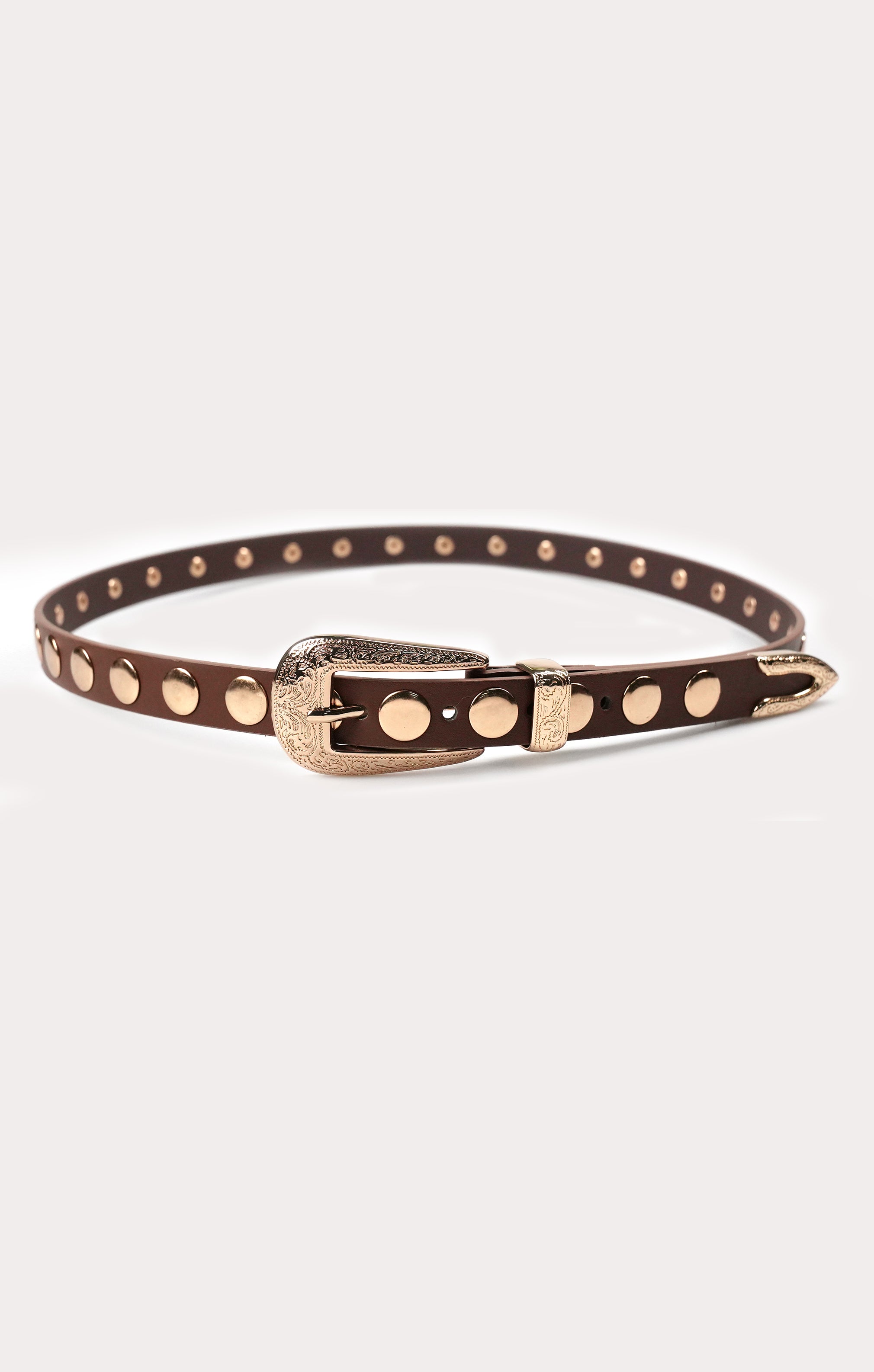 Western Studded Belt with Shiny Disco Studs | Petit Moments Brown/Gold