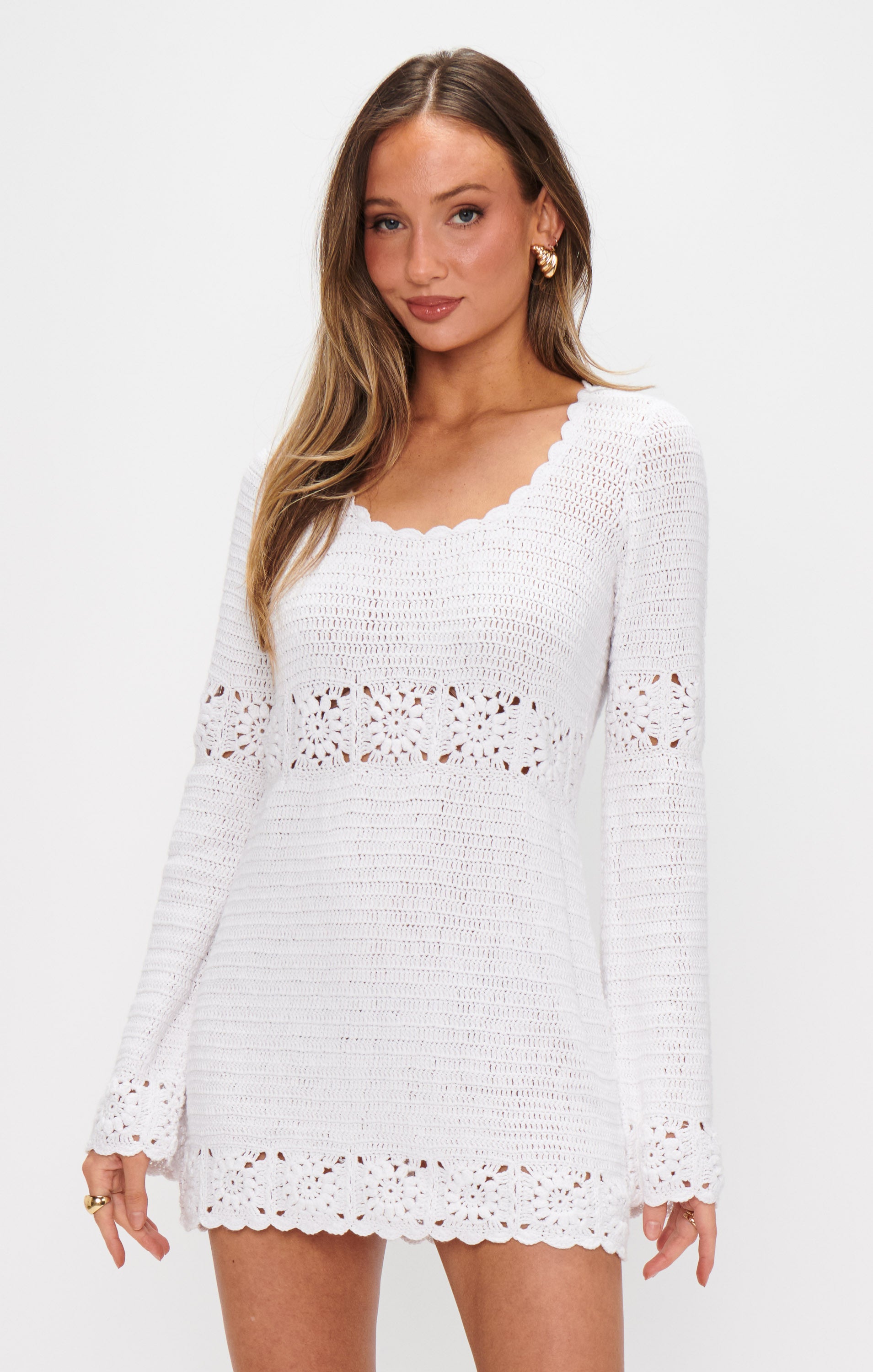 White Crochet Mini Dress for Beach & Festivals | Jet Lag Dress