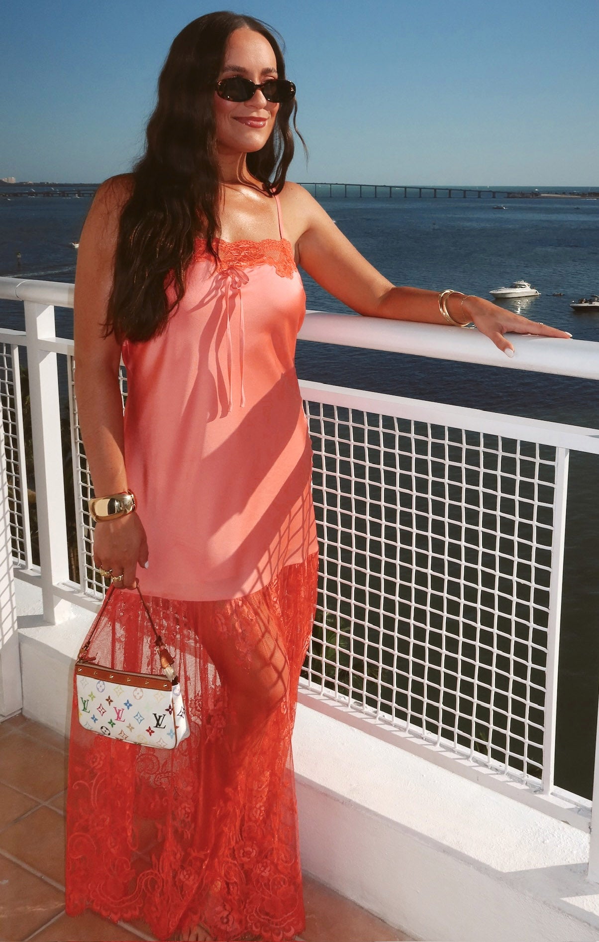 Coral Luxe Satin Maxi Dress with Vintage Slip Design | Celine