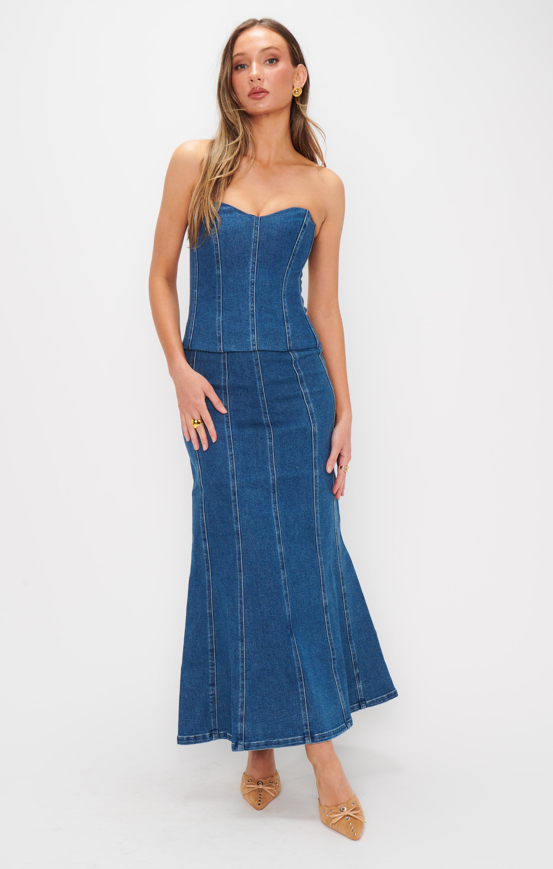 High-Waisted Denim Maxi Skirt in Blue Indigo | Baton Rouge