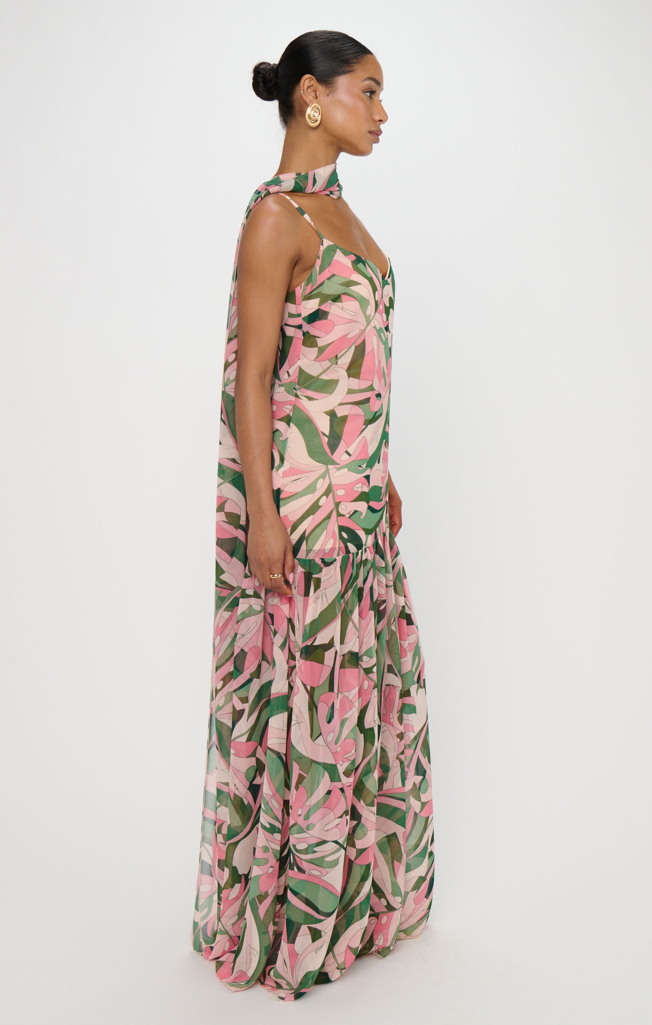 Flamingo Palms Maxi Dress with Coordinating Scarf | Dalia