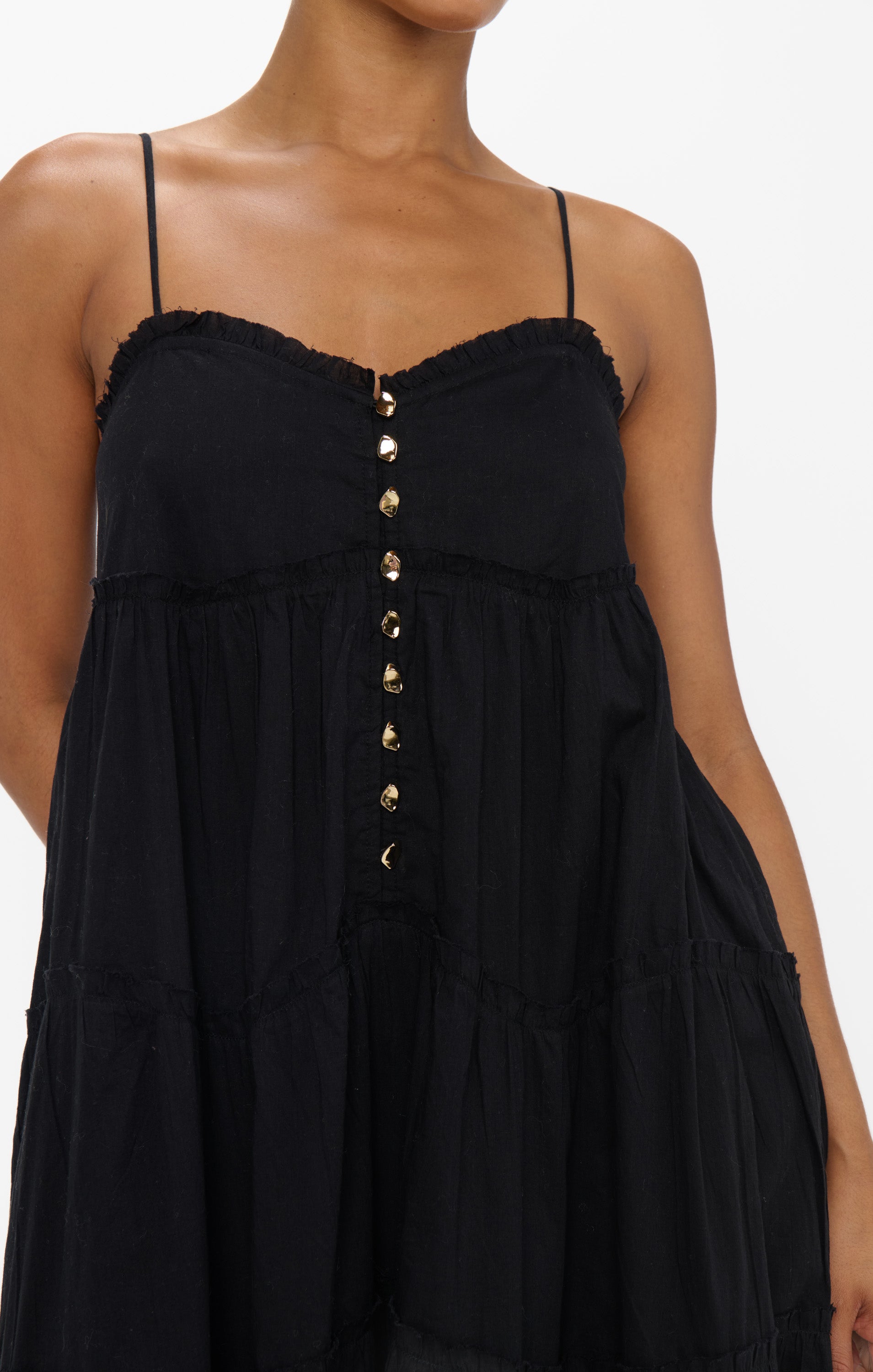 Boho Floral Midi Dress with Adjustable Straps & Gold Buttons | Gracie