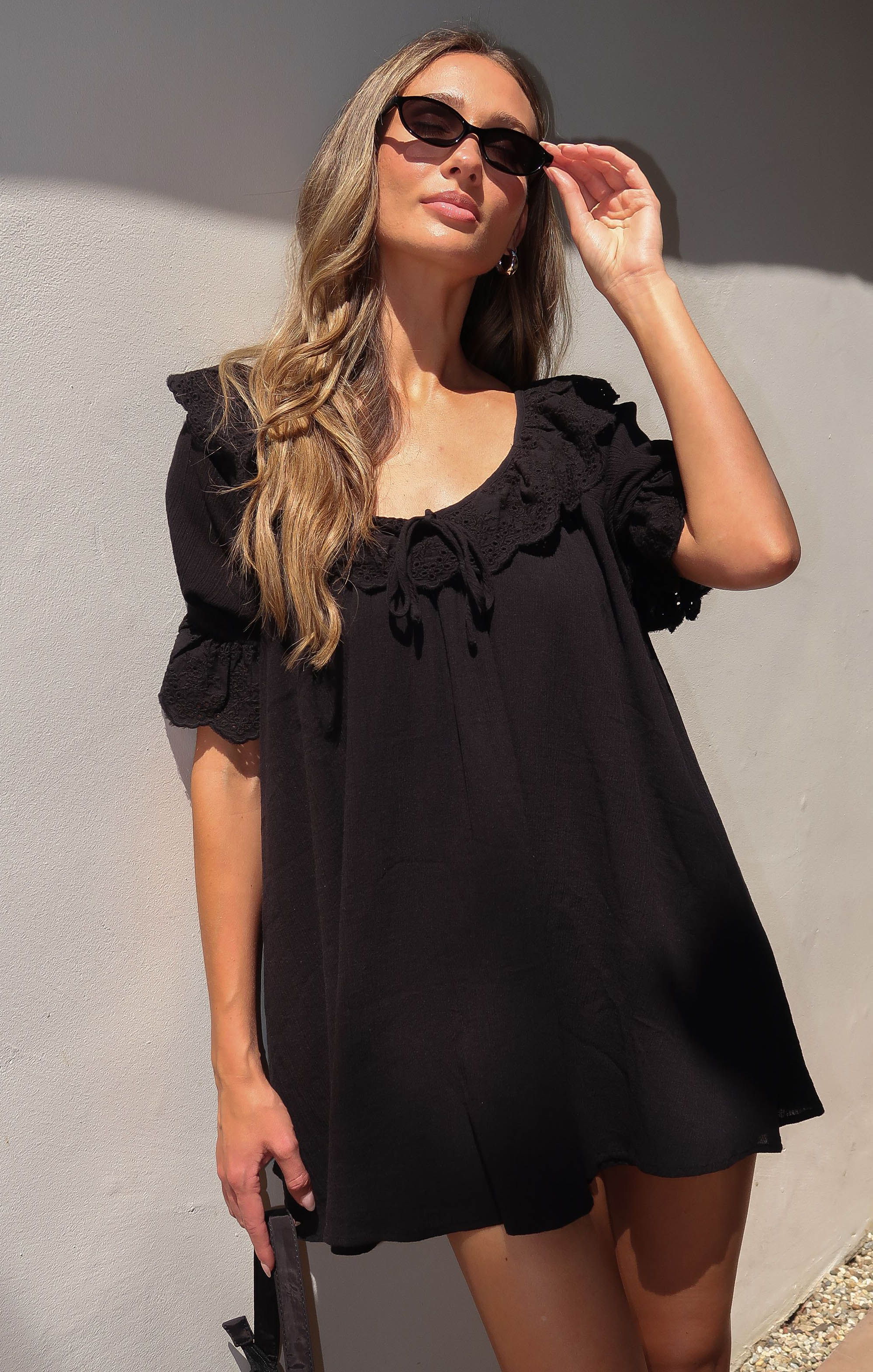 Flirty Ruffled Black Voile Dress for Summer | Toulouse