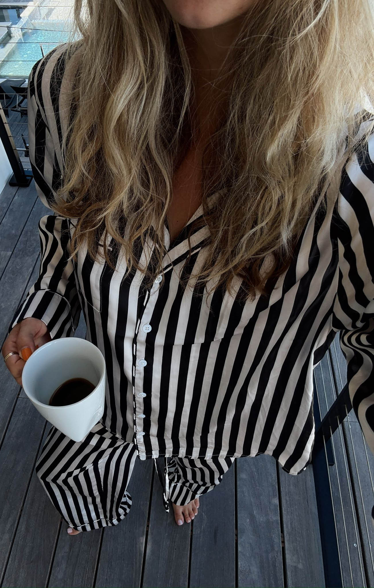 Silky Button-Down Pajama Set with Drawstring Waist | Midnight Stripe
