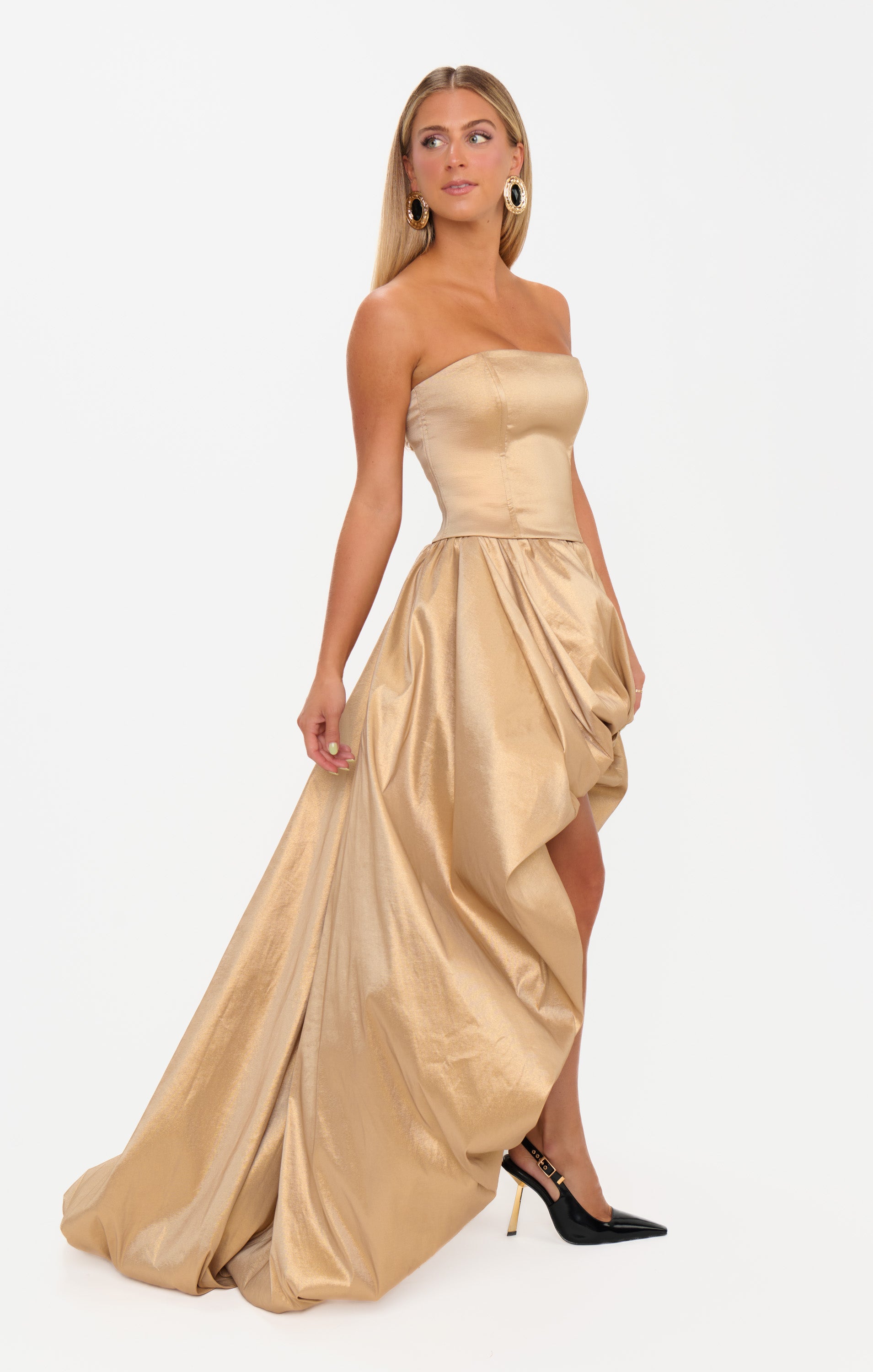 Gold Metallic Taffeta Maxi Skirt for Weddings & Events | Tatum