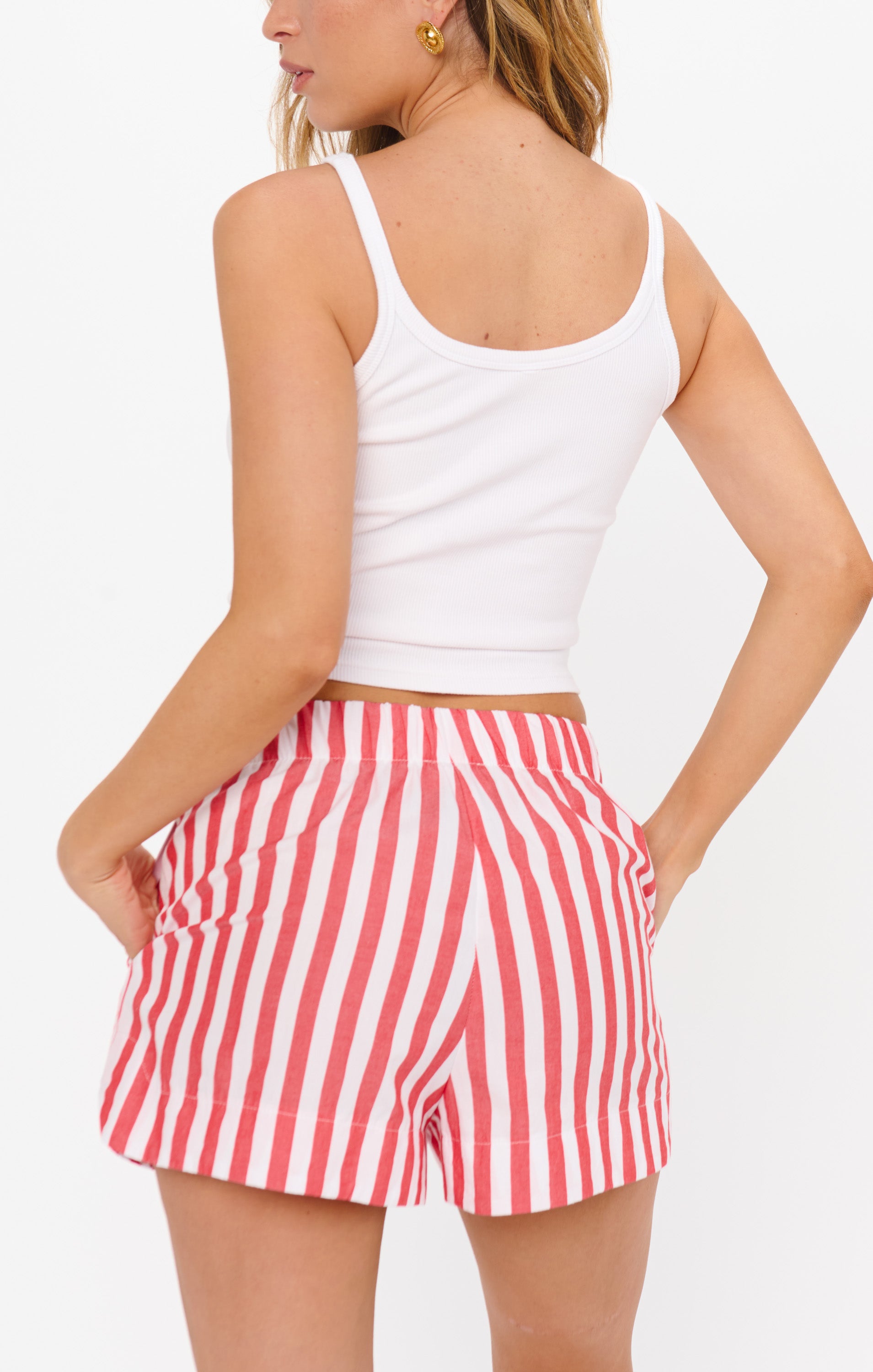 High Waist Flowy Dolphin Shorts with Cherry Stripe | Hendrix