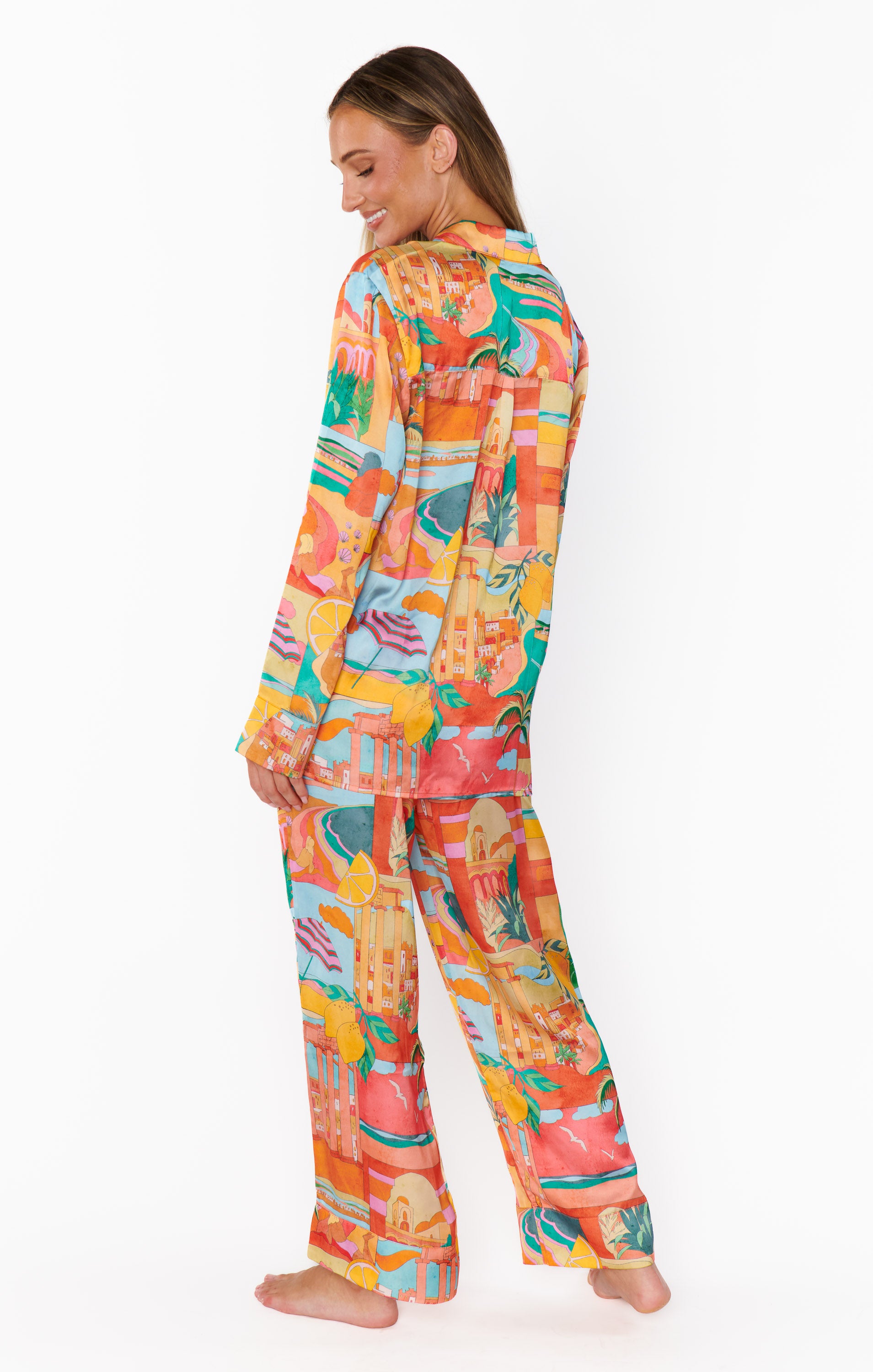 Silky Button Down Pajama Set with Elastic Waist | Postcards From Italia