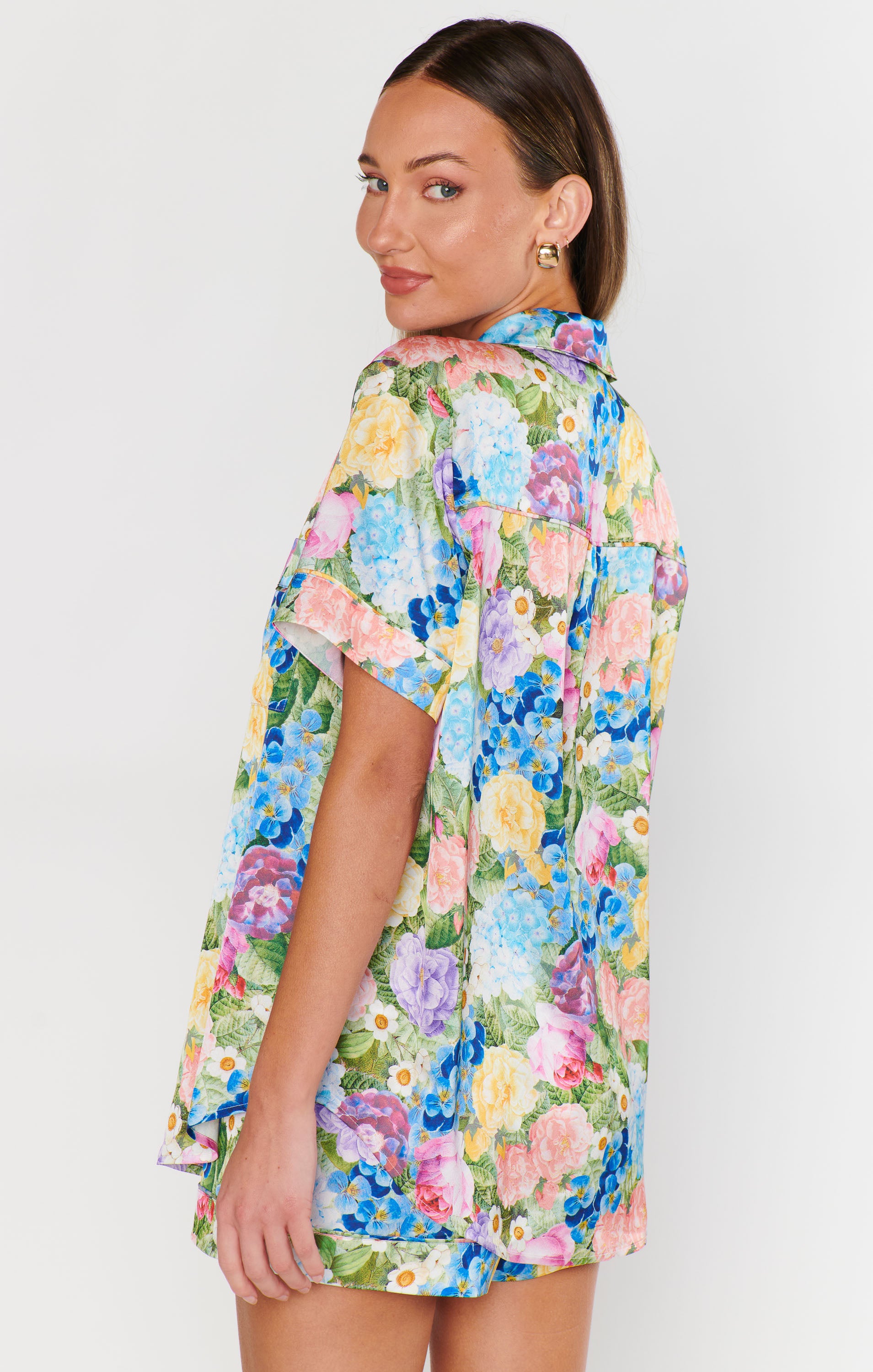 Silky Floral Pajama Set with Button-Down Top & Pocket | Slumber