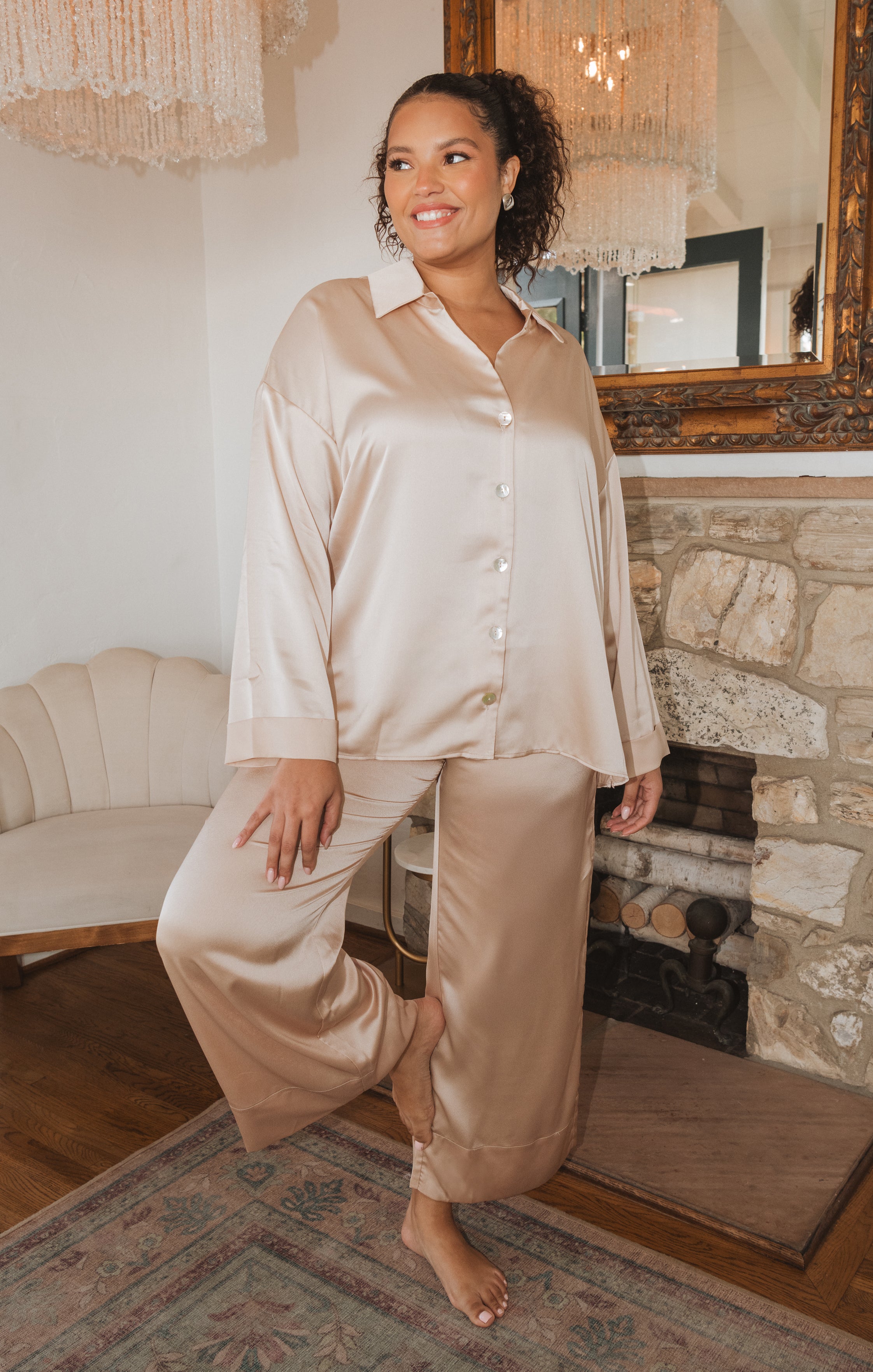 Luxe Satin Pants for Bridal Prep & Relaxation | Prep Time Champagne