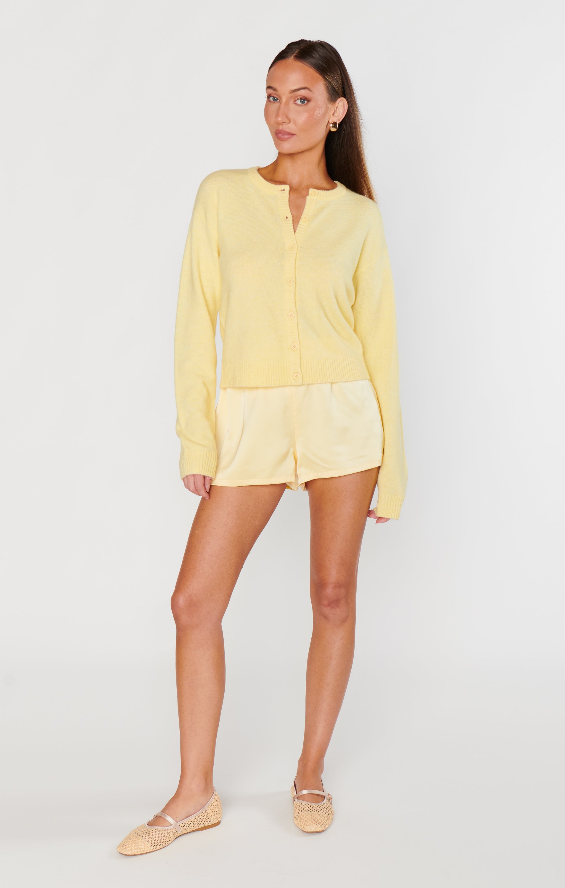 Luxe Satin Shorts with Elastic Waist | Glam Time Pale Yellow