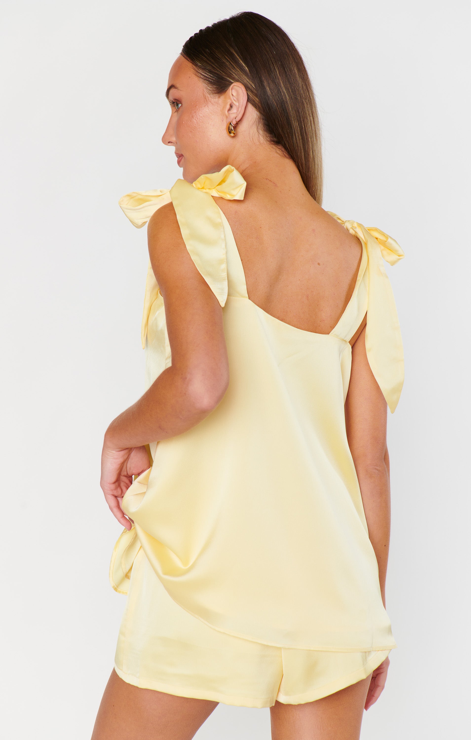 Luxe Satin Shorts with Elastic Waist | Glam Time Pale Yellow