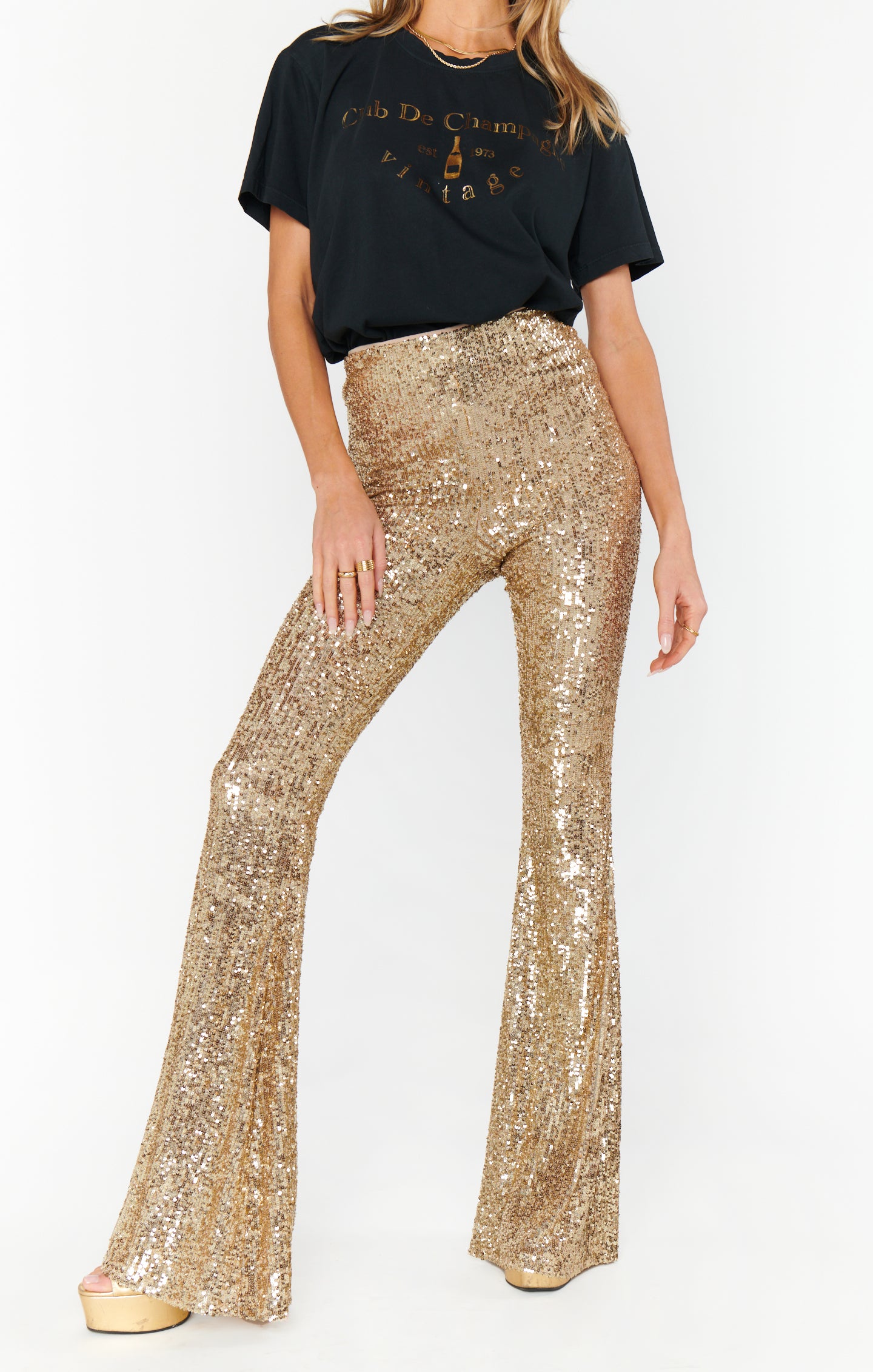 Golden Sequin Skirt with Elastic Waist | Mercury Bells