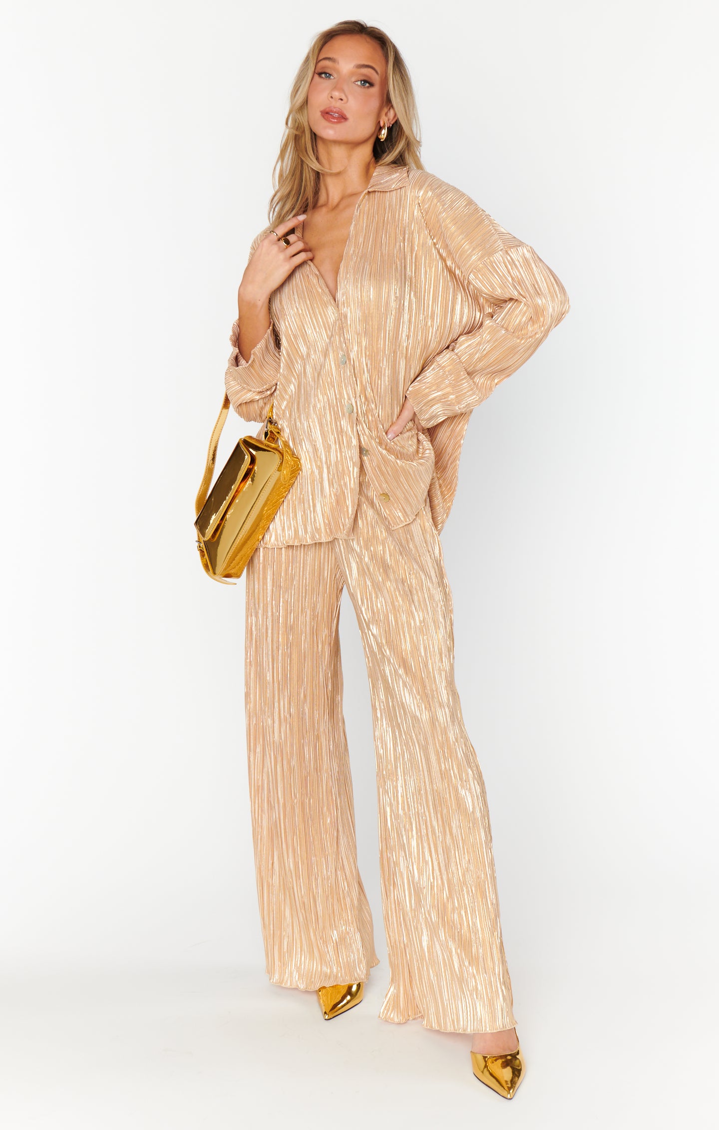 Retro Gold Pleat Pants for Parties | Everywhere Pants