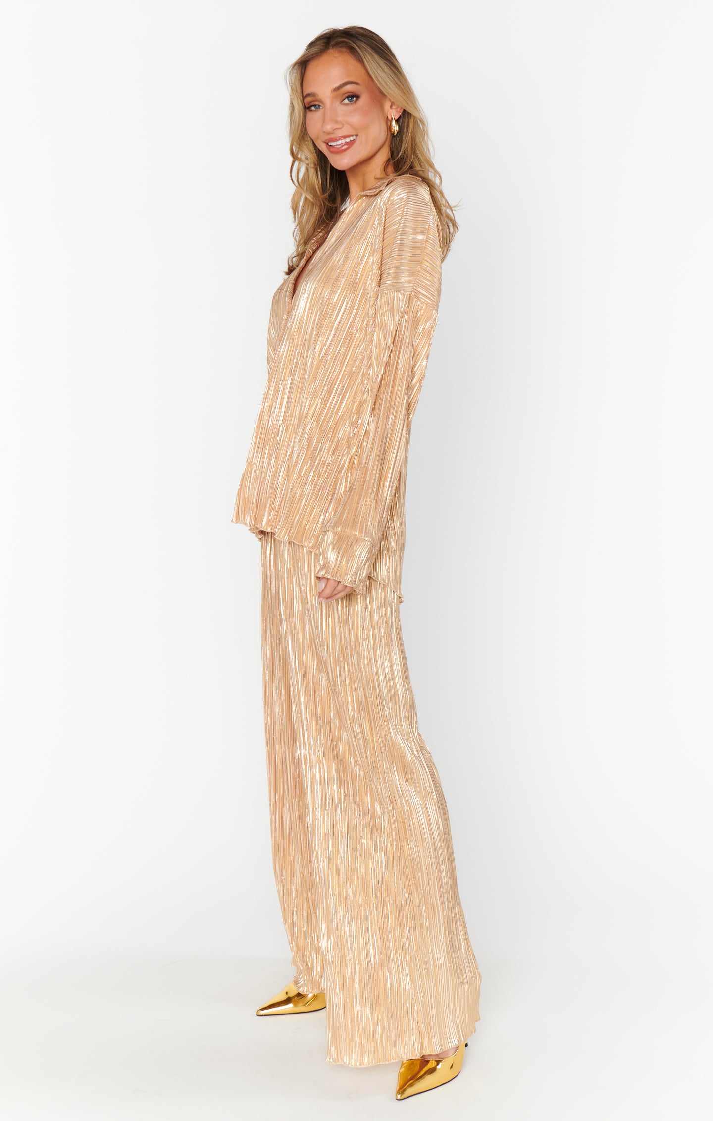 Retro Gold Pleat Pants for Parties | Everywhere Pants