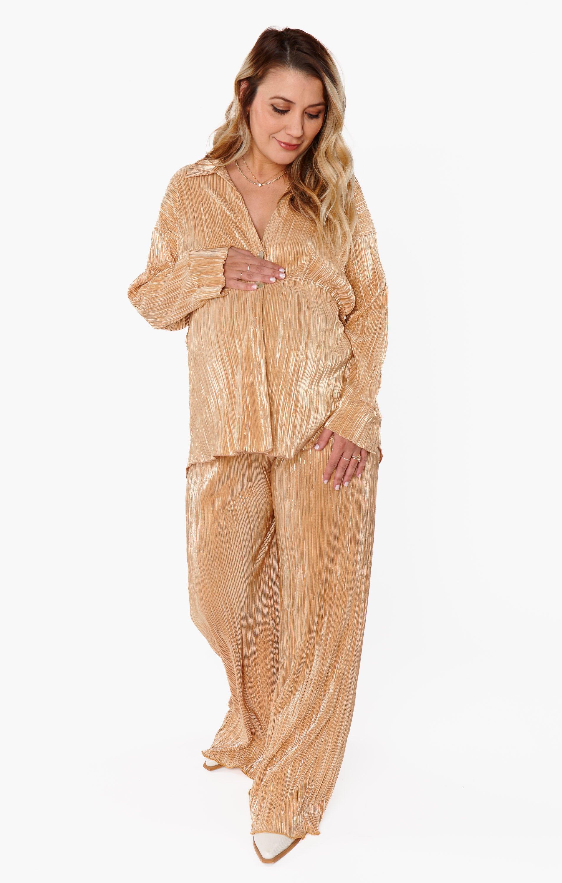 Retro Gold Pleat Pants for Parties | Everywhere Pants