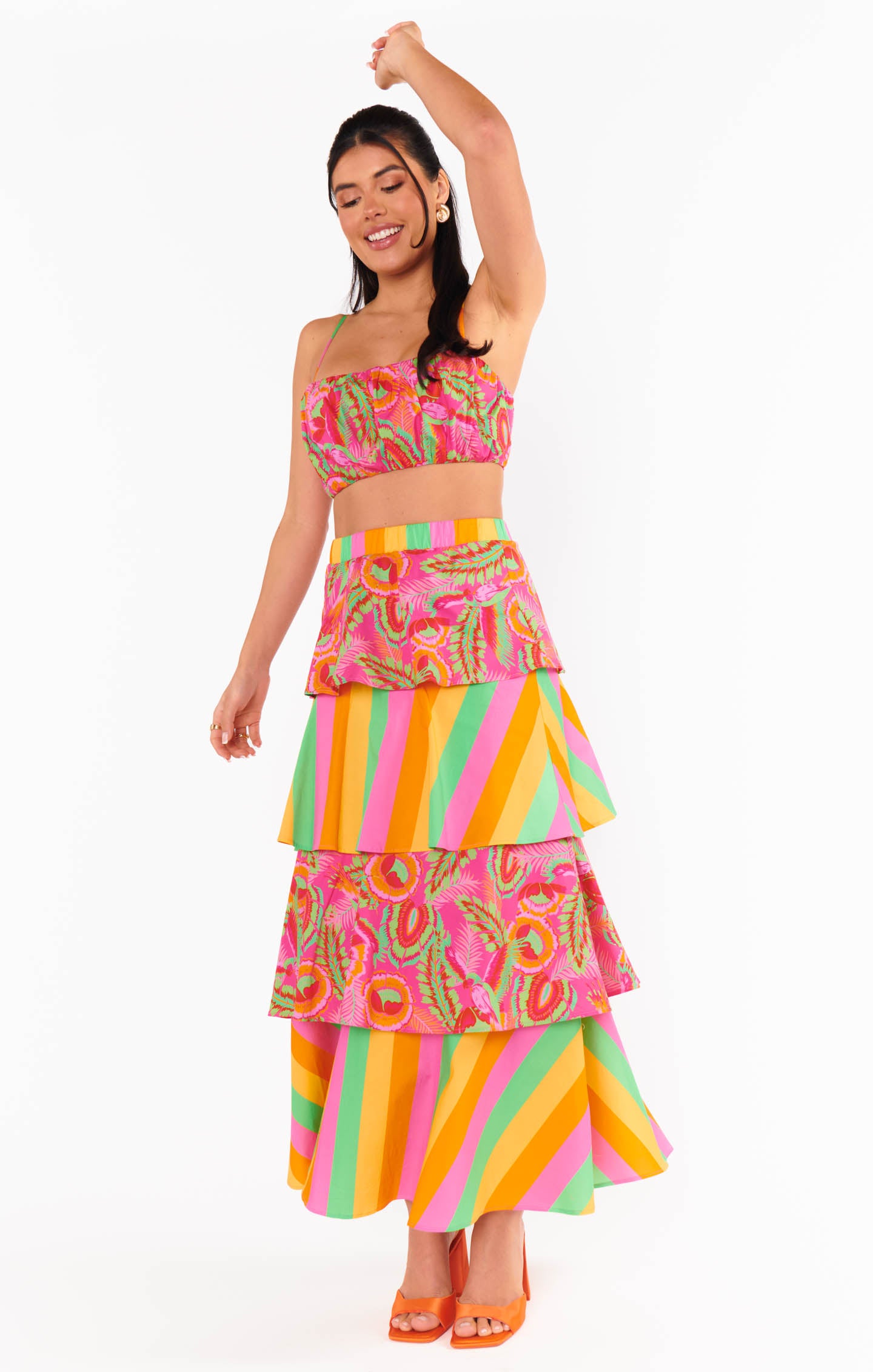 Neon Midi Skirt with Full Swing & Stripes | Paradise Poplin
