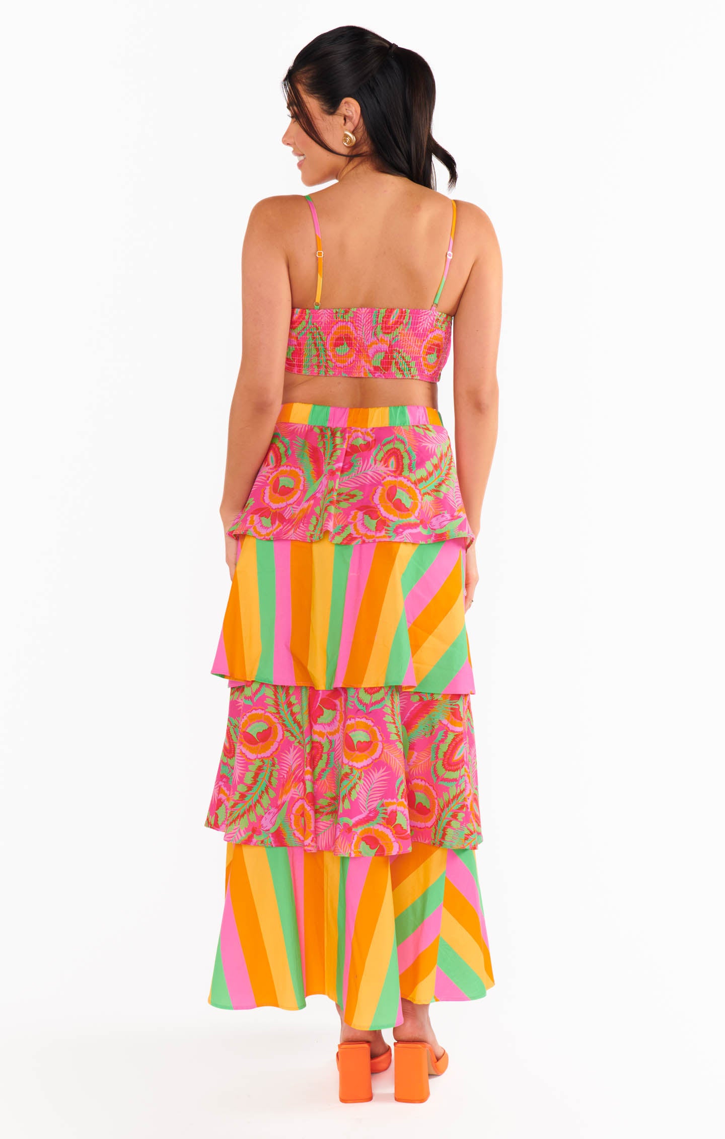 Neon Midi Skirt with Full Swing & Stripes | Paradise Poplin