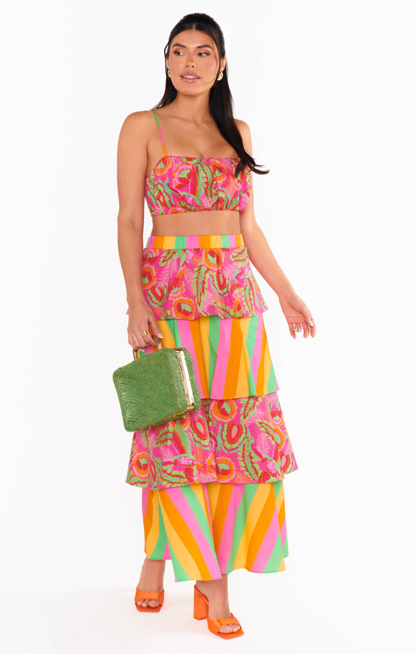Neon Midi Skirt with Full Swing & Stripes | Paradise Poplin