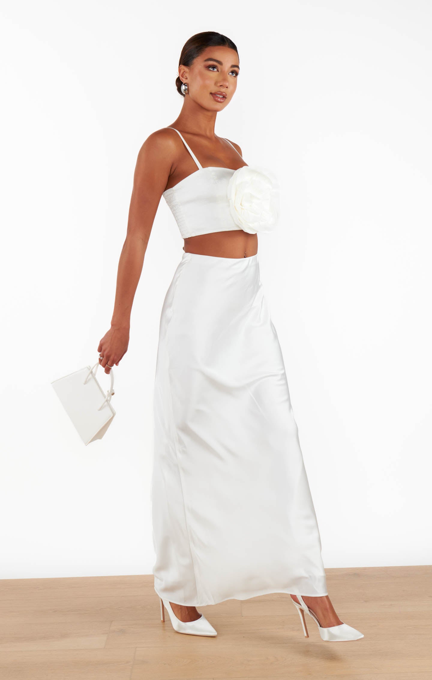 Luxe Satin Maxi Skirt with Elastic Waist | Ivory Slip Skirt