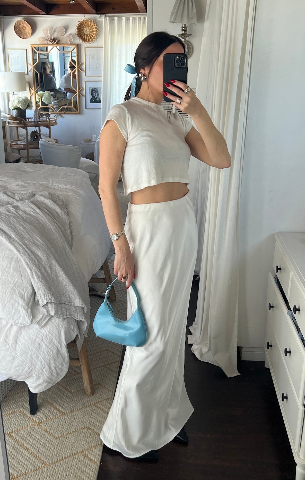 Luxe Satin Maxi Skirt with Elastic Waist | Ivory Slip Skirt