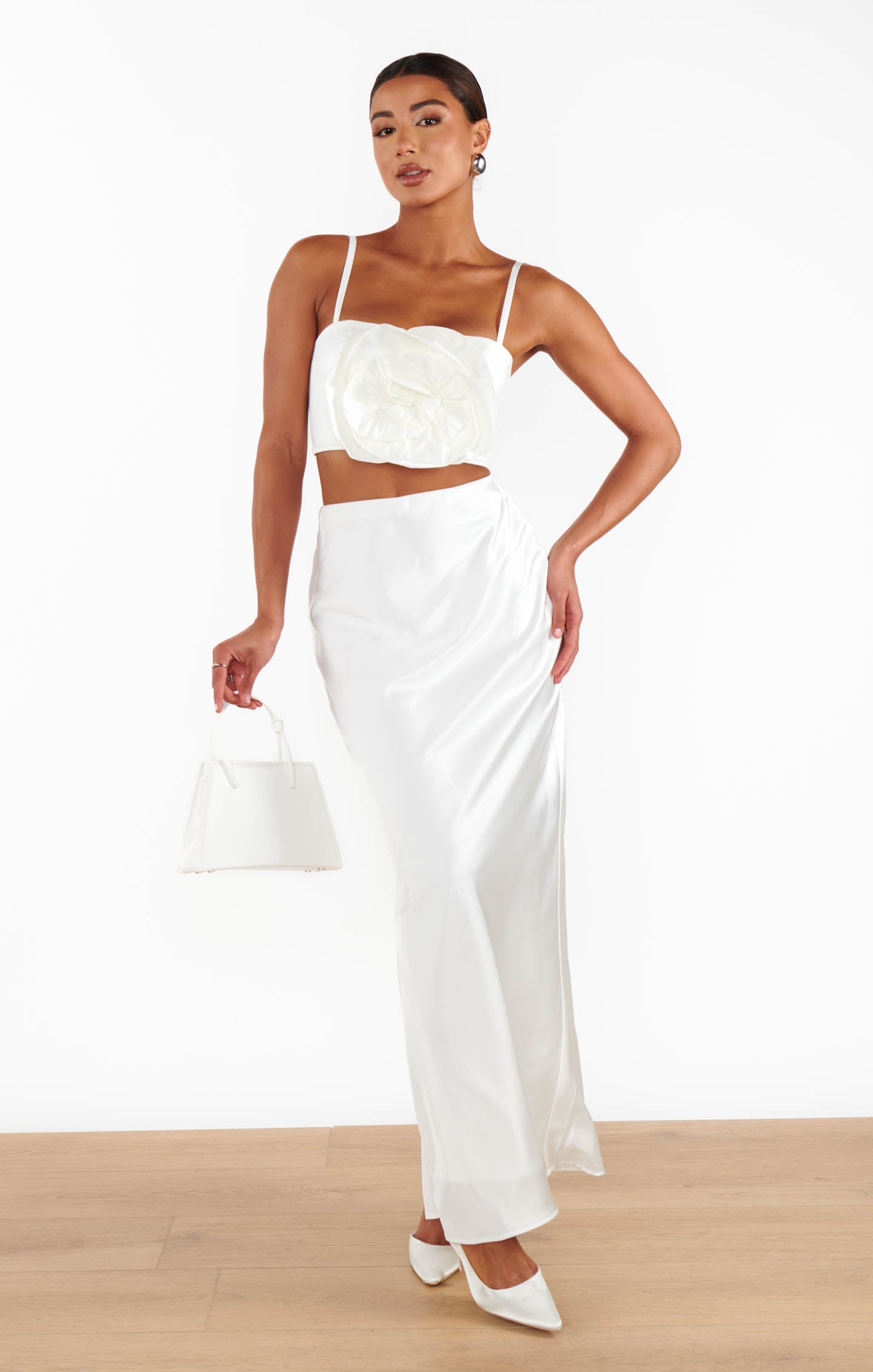 Luxe Satin Maxi Skirt with Elastic Waist | Ivory Slip Skirt