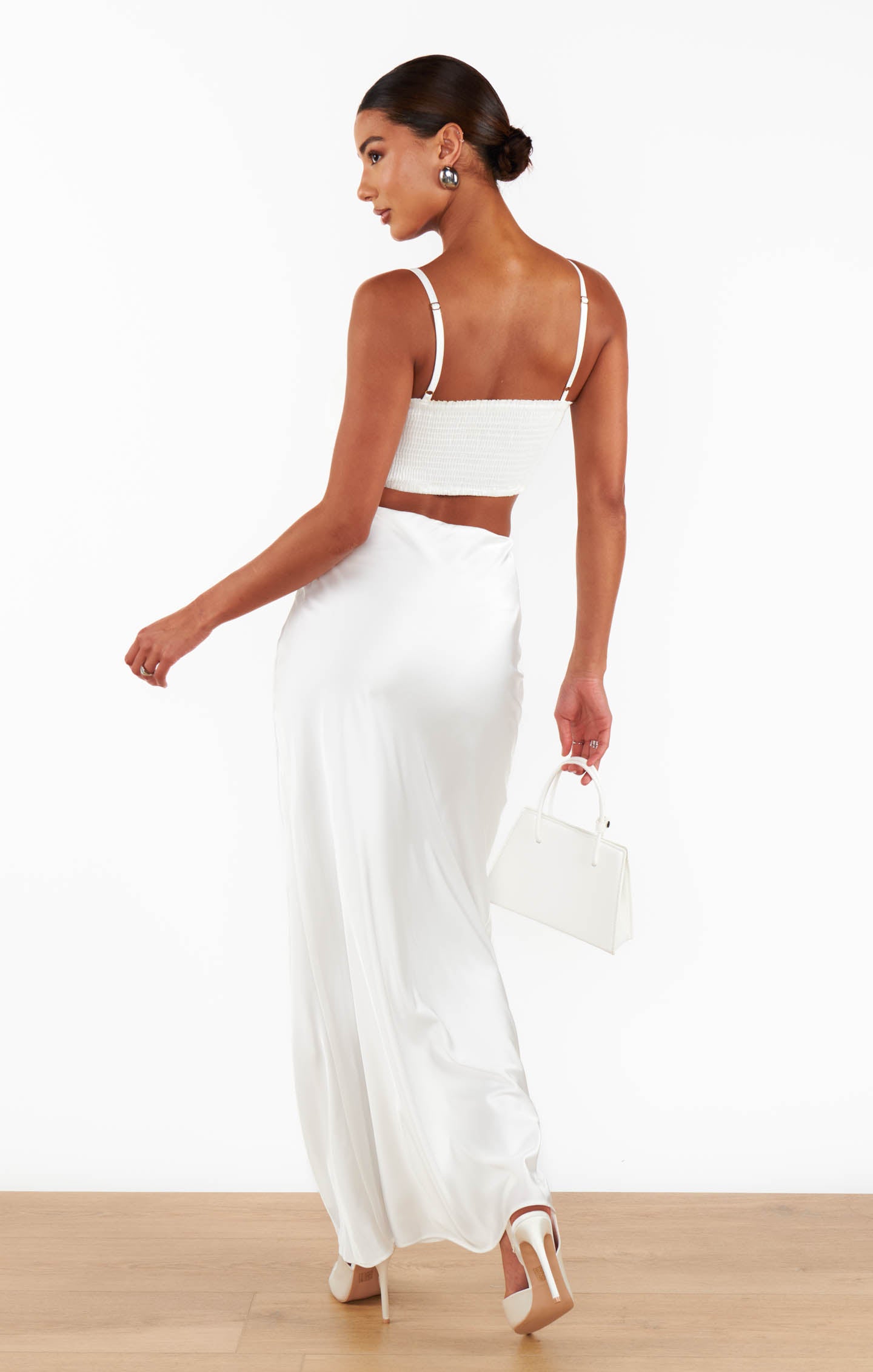 Luxe Satin Maxi Skirt with Elastic Waist | Ivory Slip Skirt