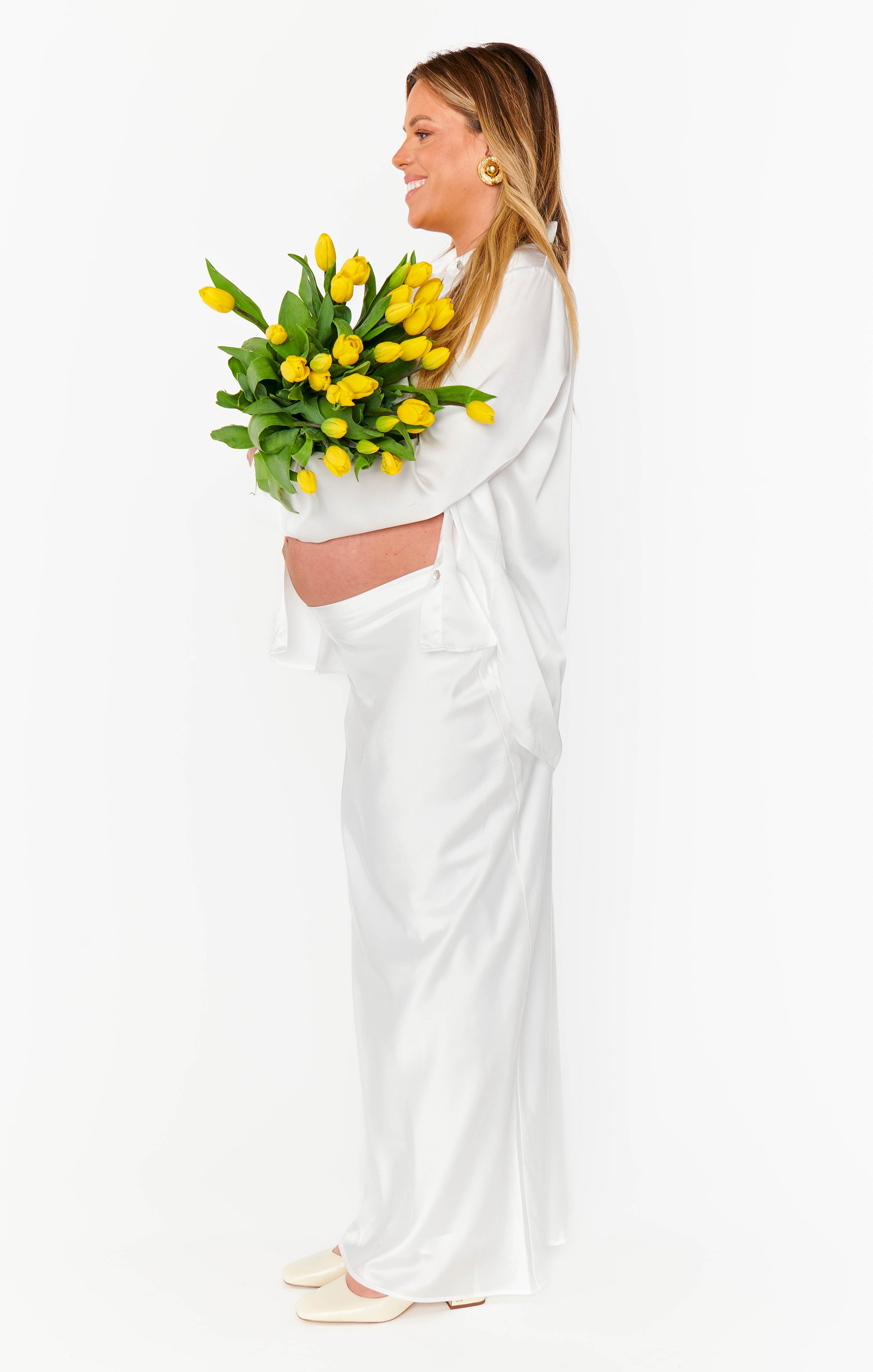 Luxe Satin Maxi Skirt with Elastic Waist | Ivory Slip Skirt