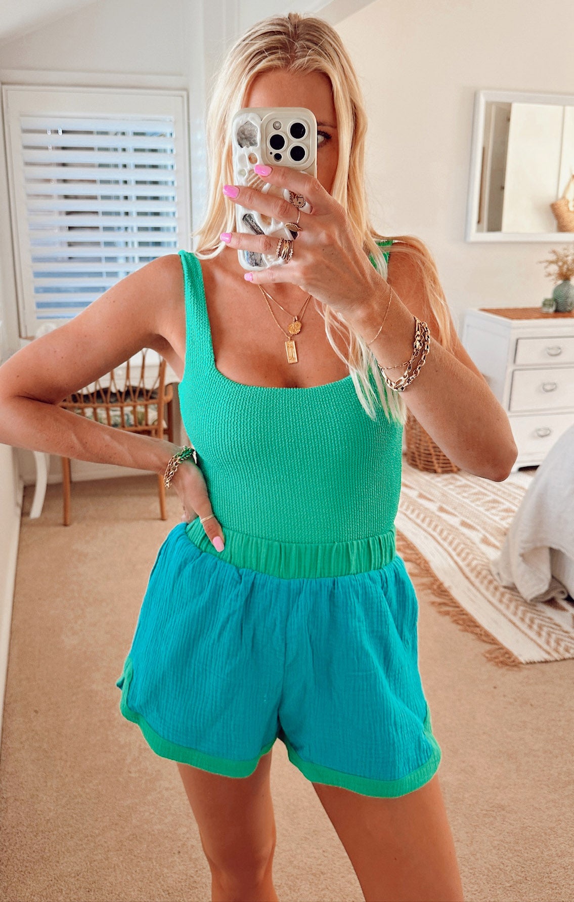 High Waist Gauze Shorts for Women | Hendrix Dolphin Sea Colorblock