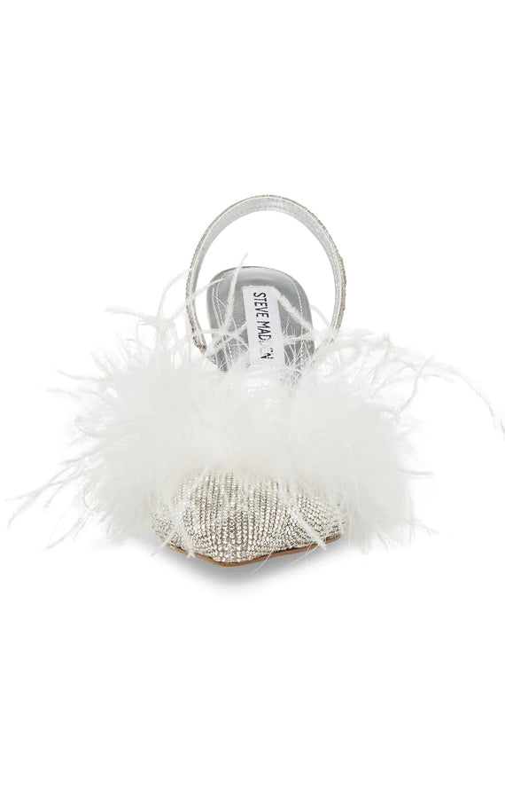 White Pointed Toe Heels with Feather Detail | Steve Madden Alexis