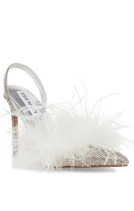 White Pointed Toe Heels with Feather Detail | Steve Madden Alexis