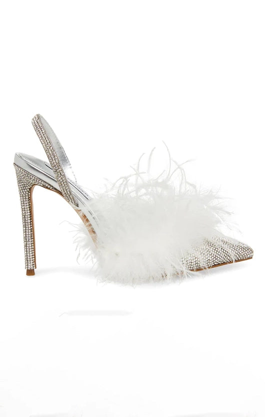 White Pointed Toe Heels with Feather Detail | Steve Madden Alexis