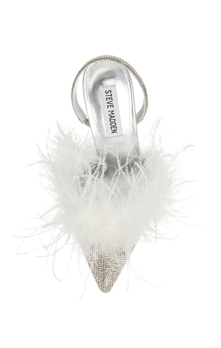 White Pointed Toe Heels with Feather Detail | Steve Madden Alexis