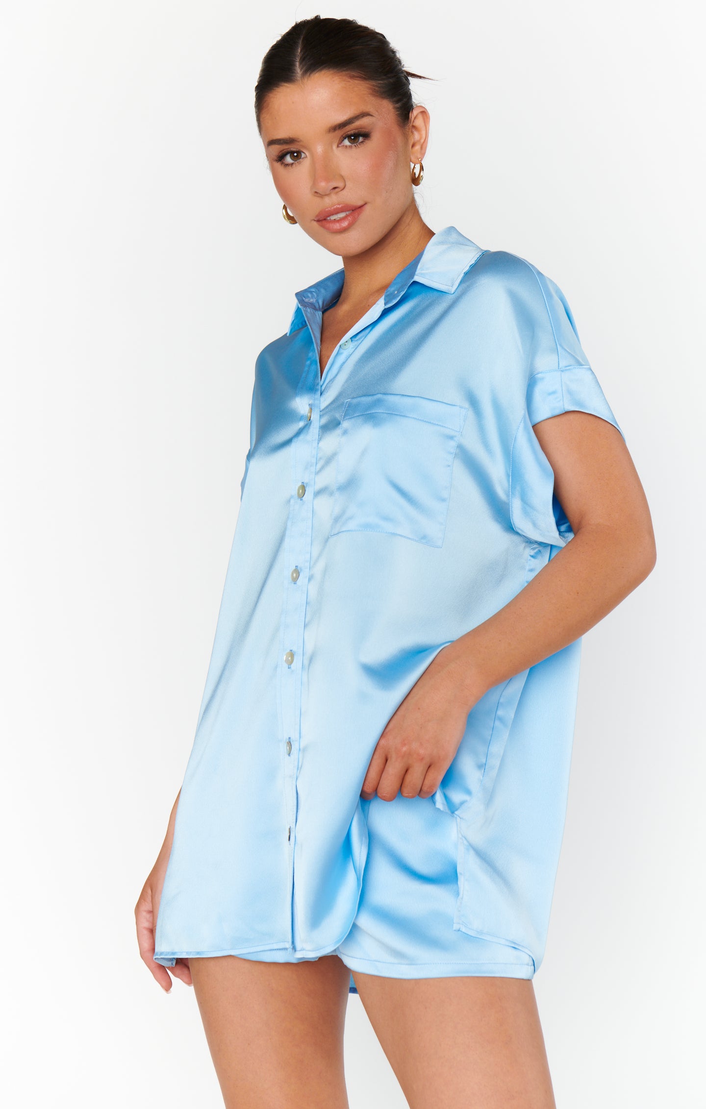 Luxe Satin Shorts for Women | Baby Blue Glam Time
