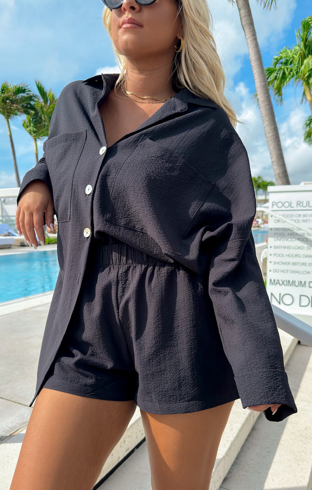 High Waist Black Crinkle Shorts | Flowy & Comfortable | Hendrix