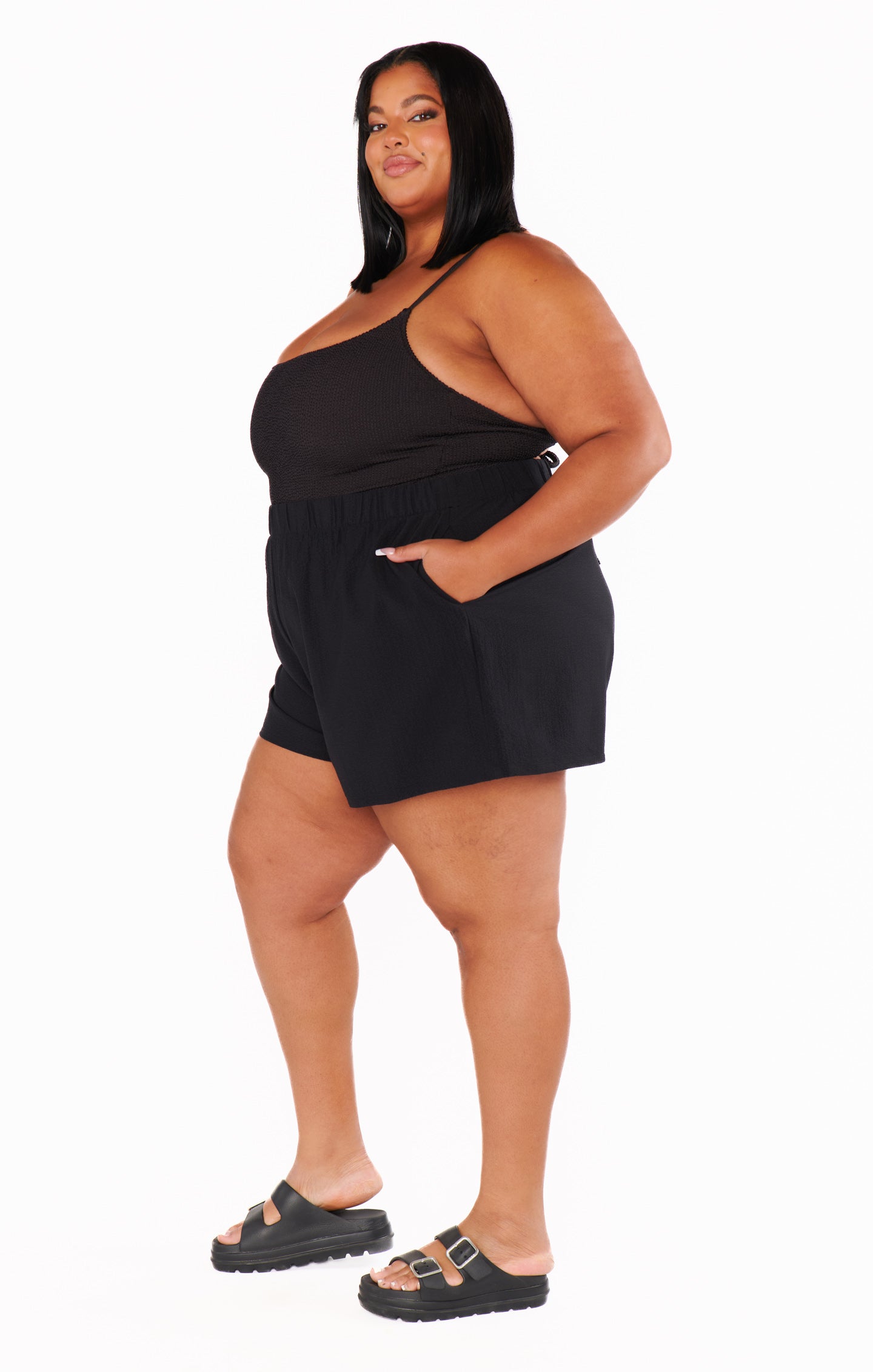 High Waist Black Crinkle Shorts | Flowy & Comfortable | Hendrix
