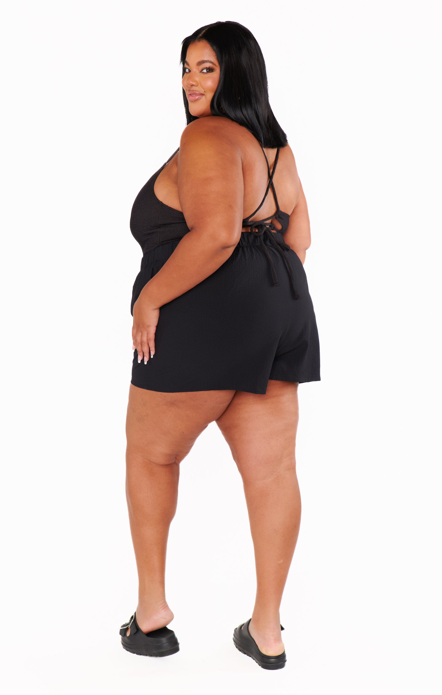High Waist Black Crinkle Shorts | Flowy & Comfortable | Hendrix