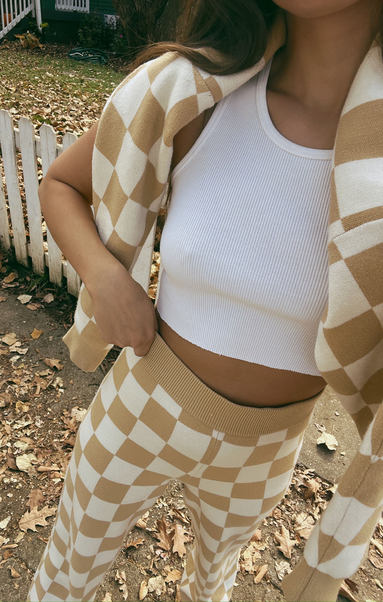 Knit Sweater Pants in Tan Checker Pattern | Zermatt