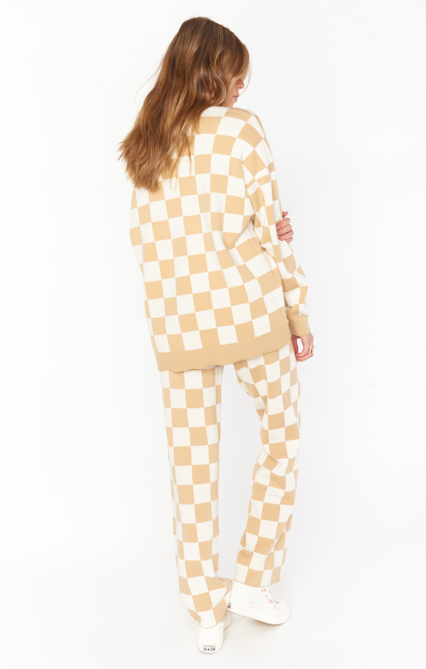 Knit Sweater Pants in Tan Checker Pattern | Zermatt